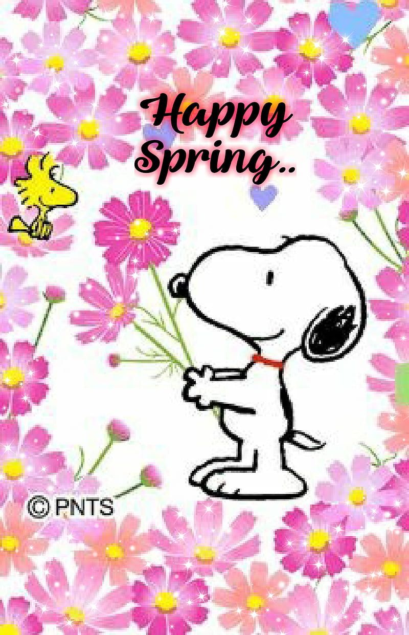 800x1241 Snoopy sprin, happy, pink, sparkle, spring, woodstock, HD phone wallpaper