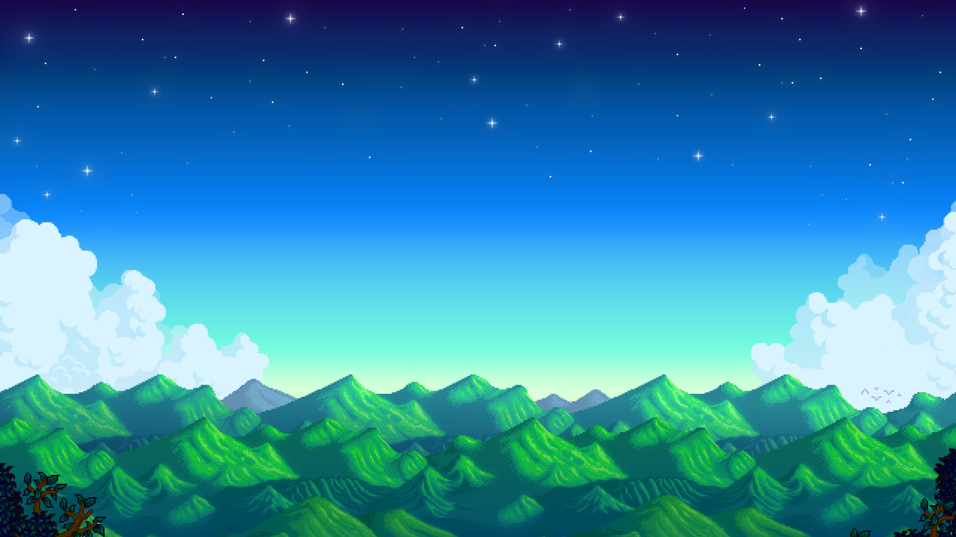 1920x1080 Stardew Valley Pixel Sky HD: Vibrant Retro Gaming Landscape Wallpaper