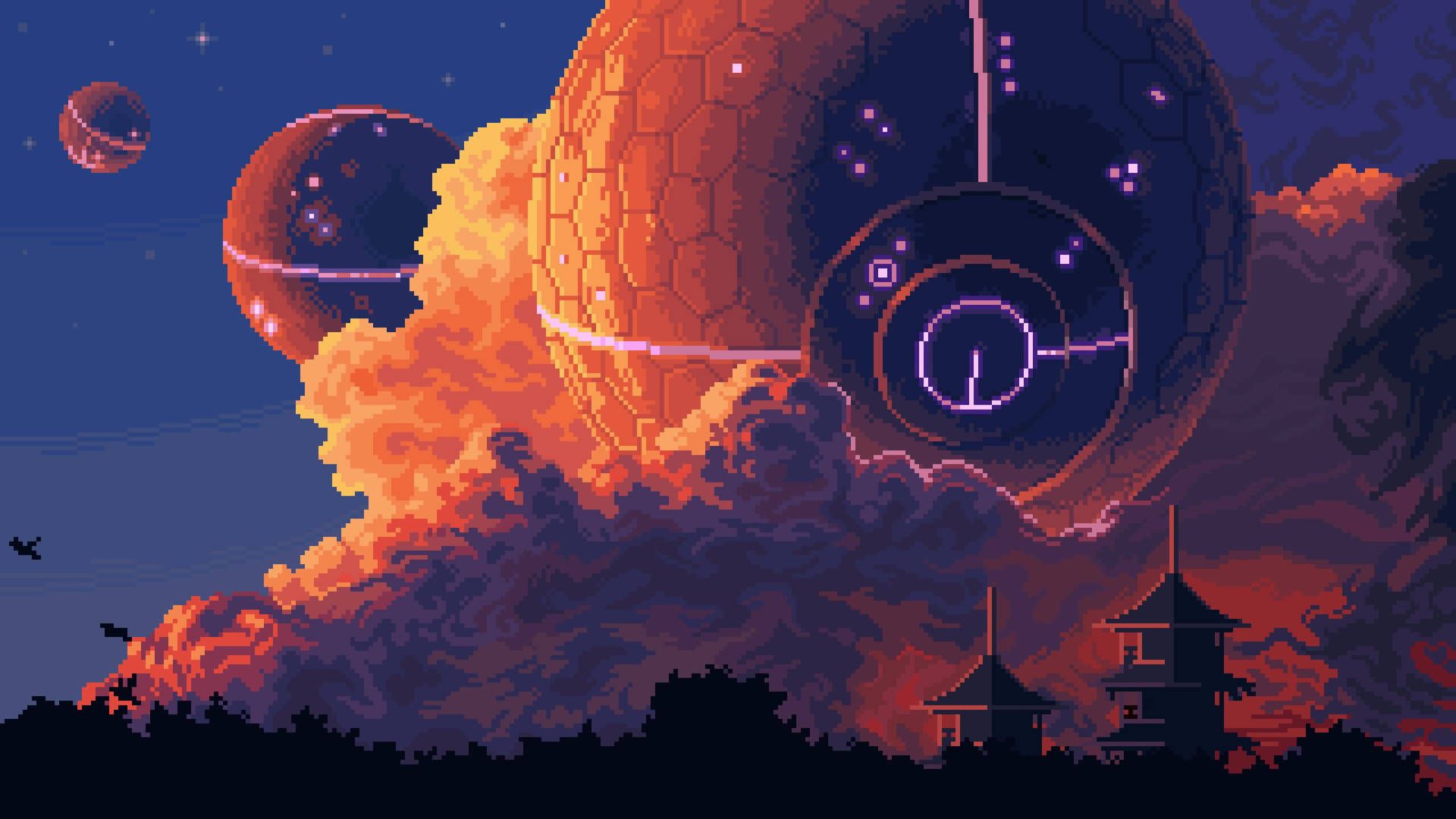 1920x1080 Download UFOs In The Sky In Aesthetic Pixel Art Wallpaper