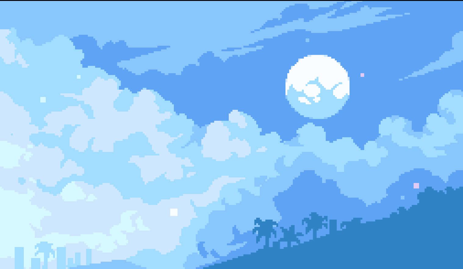 1518x882 Download Light Blue Moon Sky Pixel Art Laptop Wallpaper