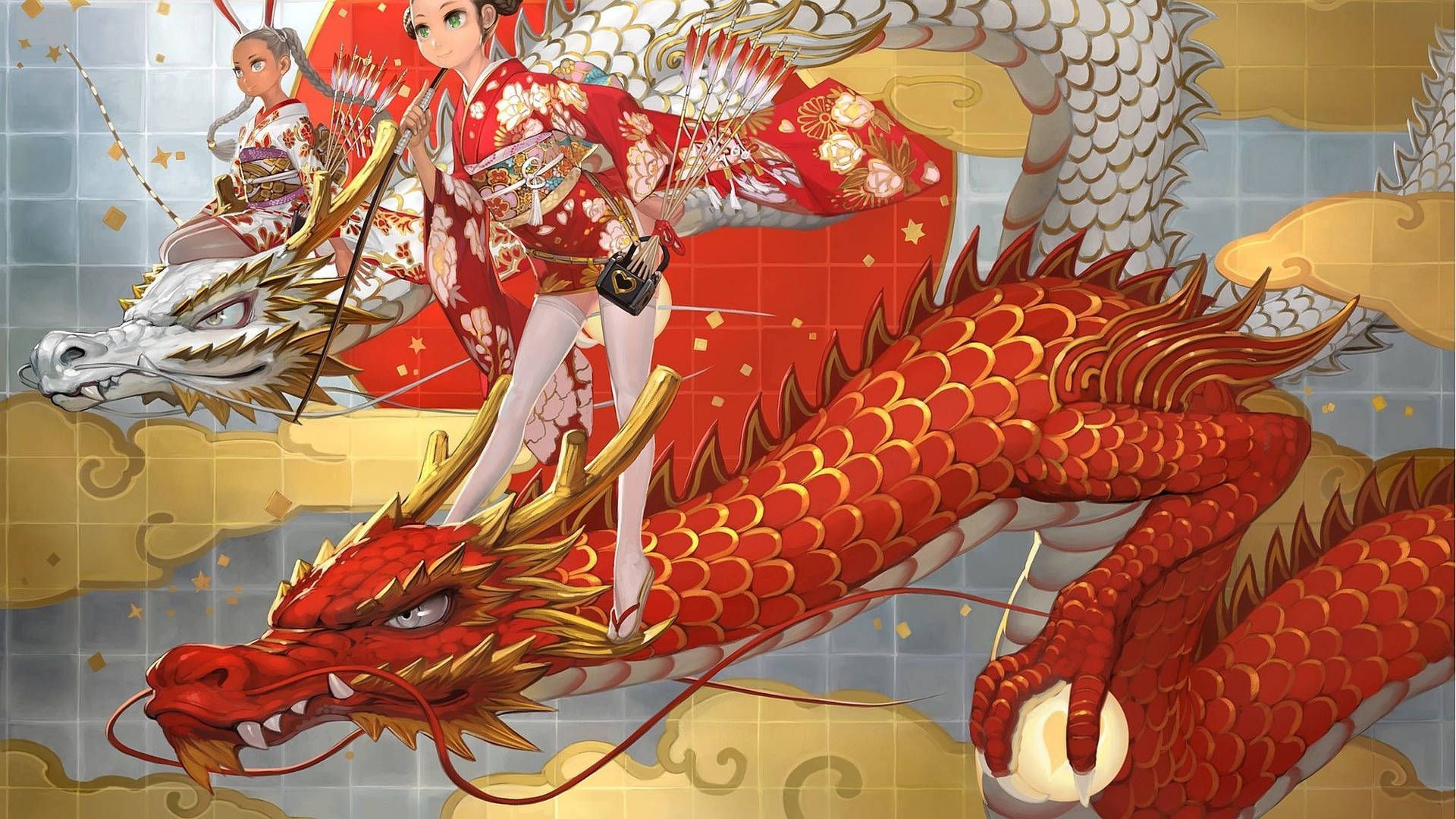 1920x1080 Download Red And White Japanese Dragon Pc Wallpaper