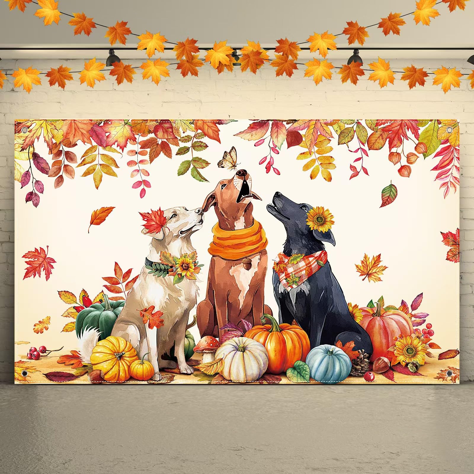 1600x1600 Tiamon Fall Photography Backdrop Dogs Fall Backdrop for Photography Autumn Pumpkin Sunflower Thanksgiving Photo Backdrop for Thanksgiving Backdrop Banner Baby Shower Birthday Party Decor : Buy Online at Best Price in KSA