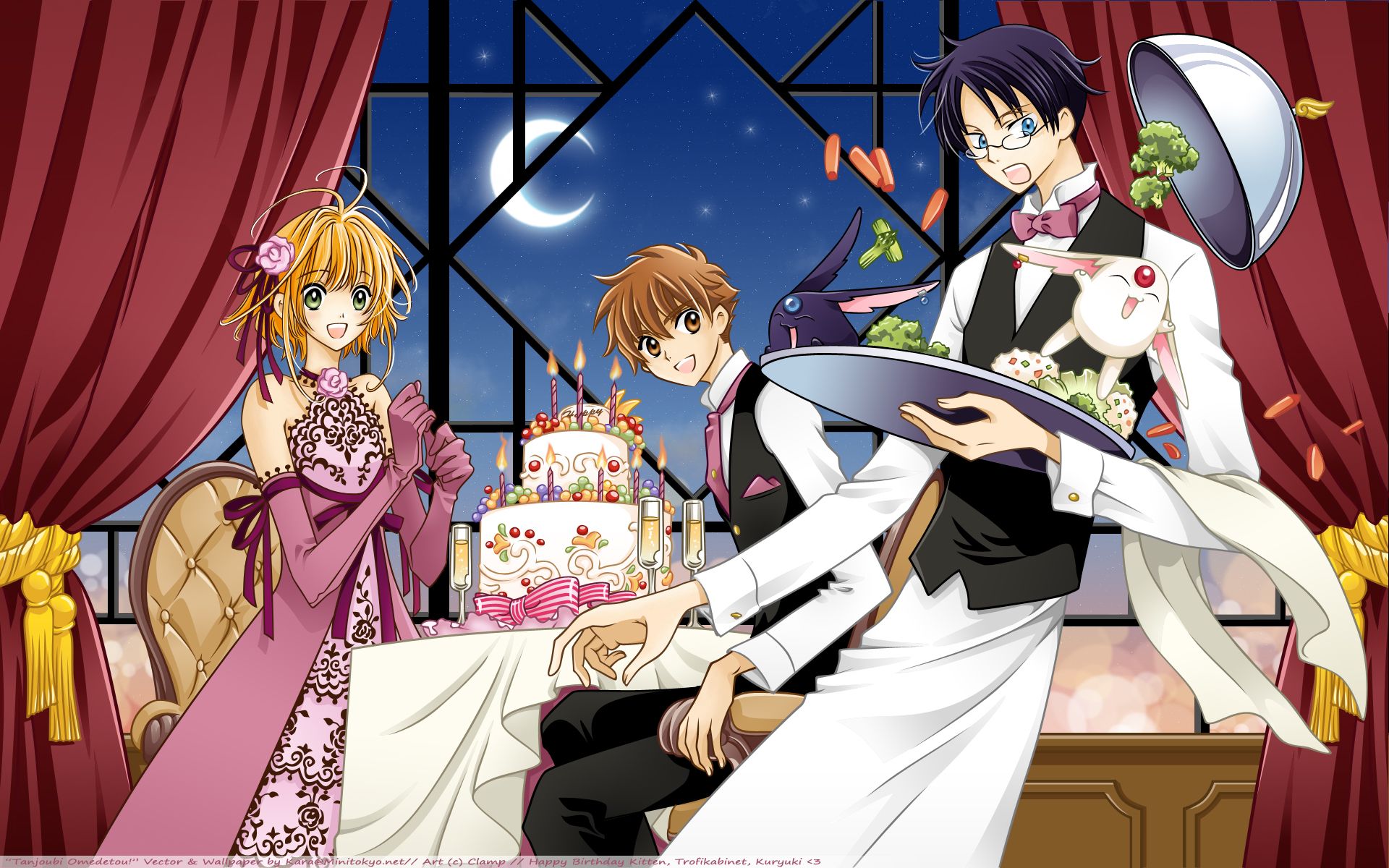 1920x1200 xxxHOLiC & Tsubasa Crossover: Mokona, Sakura & Watanuki in Elegant Night HD Wallpaper