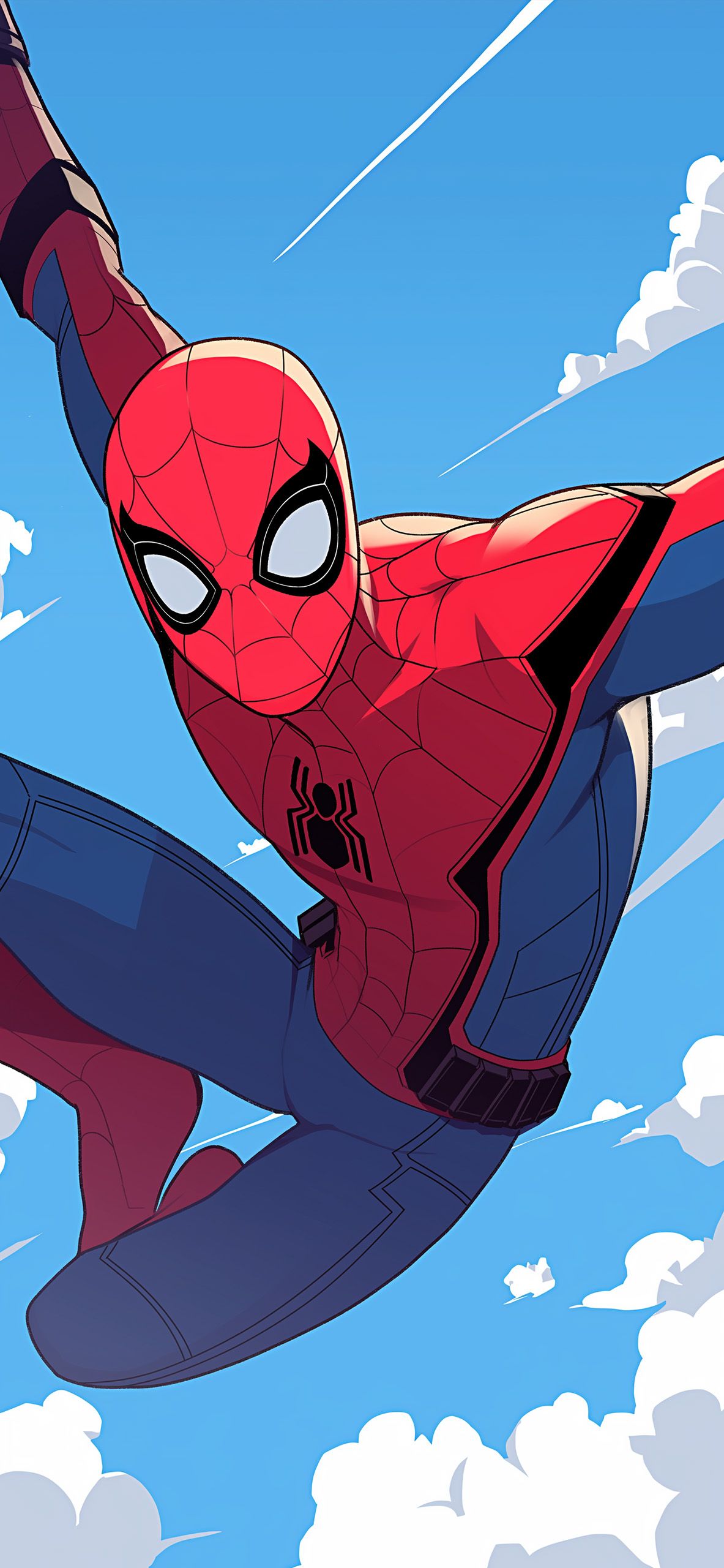 1183x2560 Spider Man Swinging Blue Sky Wallpaper HD Wallpaper