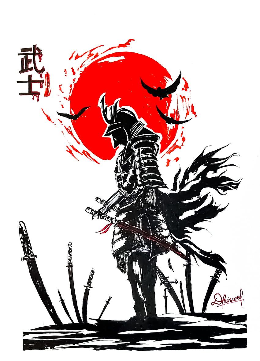 850x1177 Samurai, red, art, fictional characters, black, Japanese HD phone wallpaper
