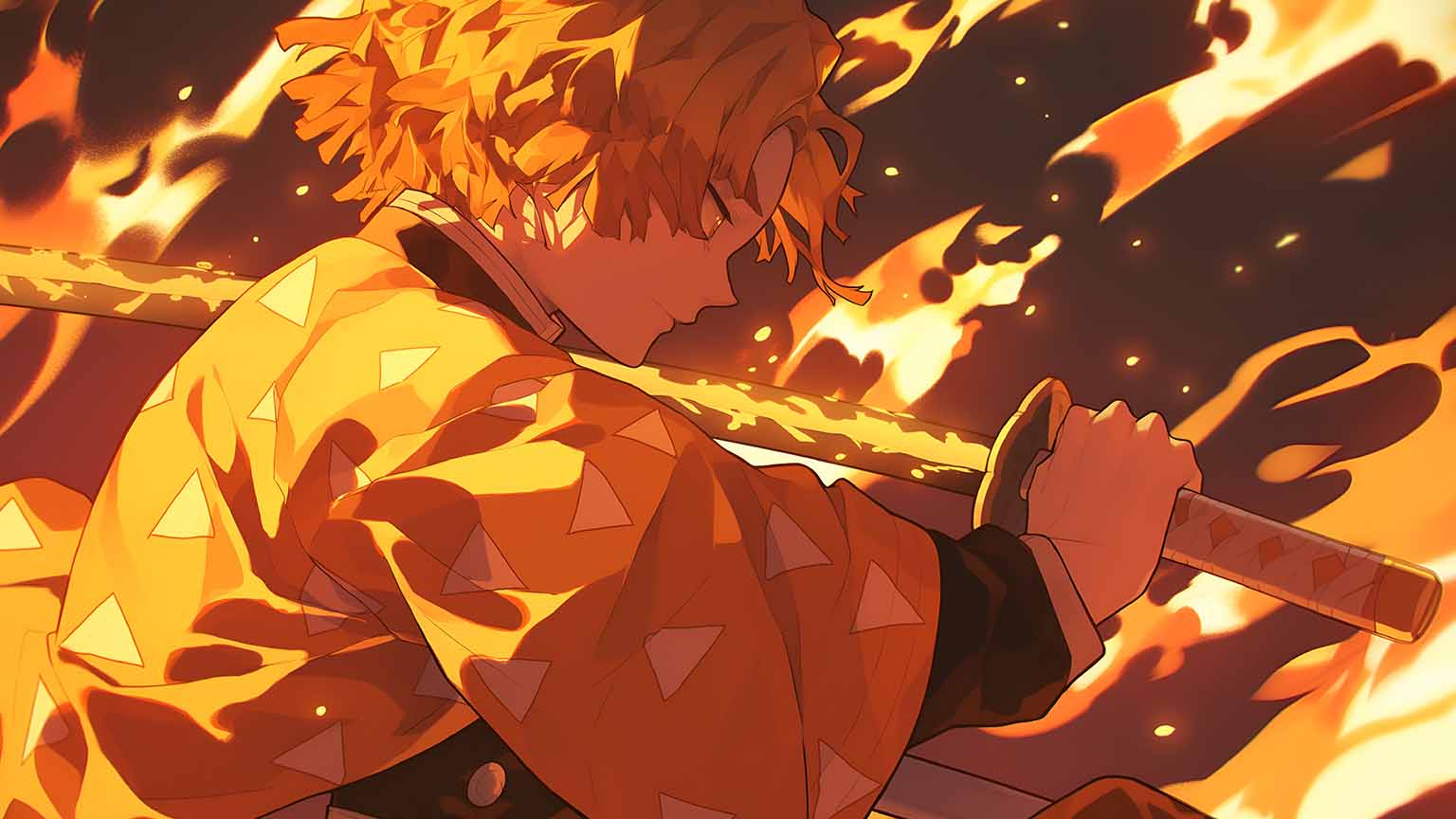 1536x864 Zenitsu with Flame Desktop Wallpaper Slayer Wallpaper