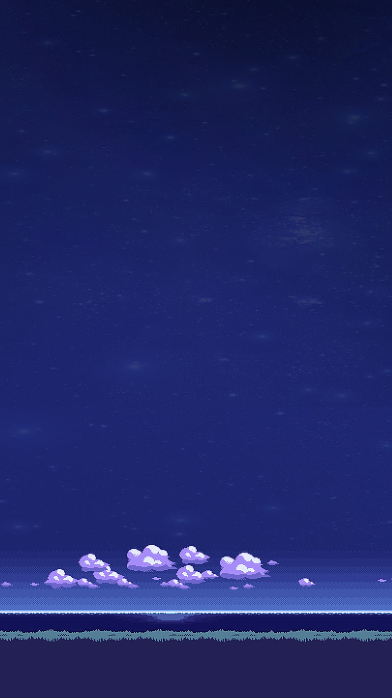 800x1422 Pixel night sky, 8 bit, blue, calm, dark, flat, nes, pastel, pixel, sky, HD phone wallpaper