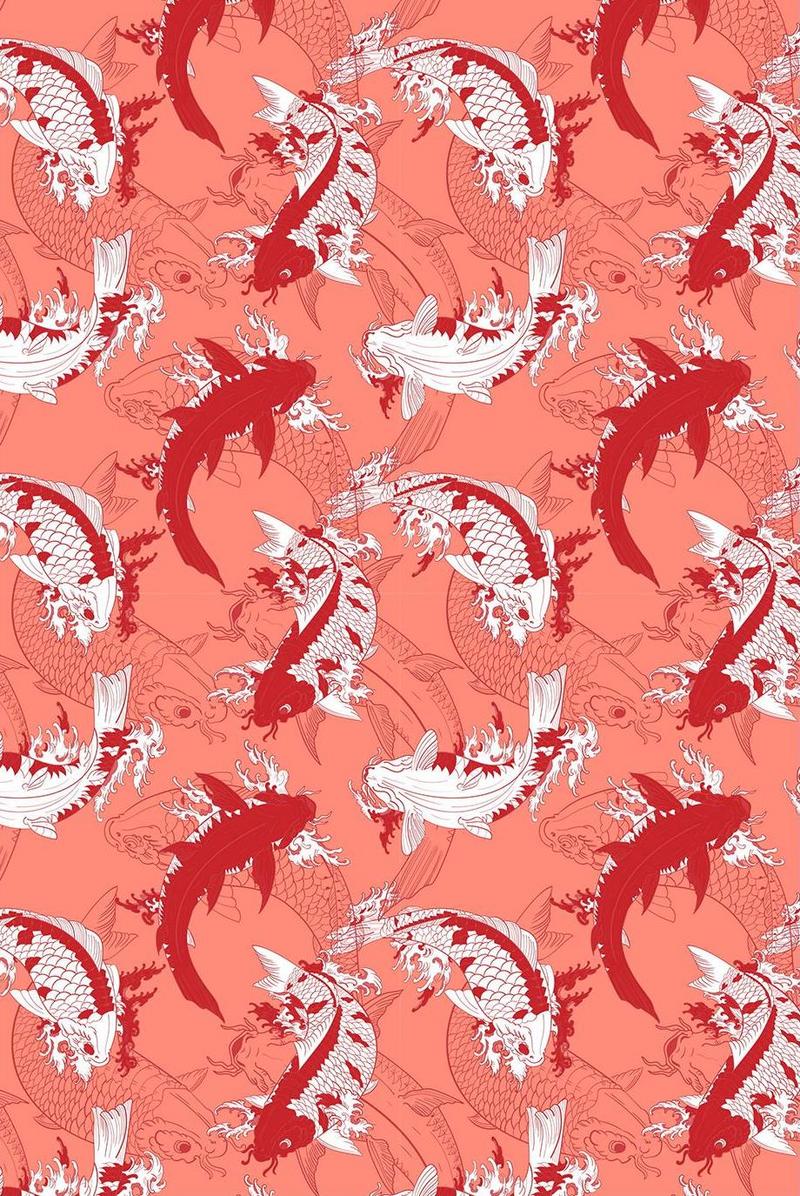 800x1196 Japanese Carps Koi Decorative White And Red Seamless Pattern Background. EPS Free Download