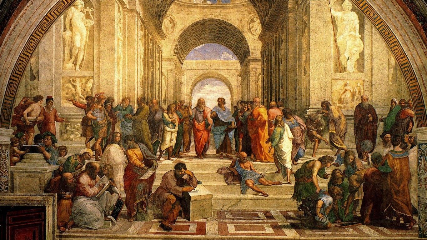 1366x768 Renaissance The School Of Athens Classic Art Paitings Raphael Painter Rafael Philosophers HD Wallpaper