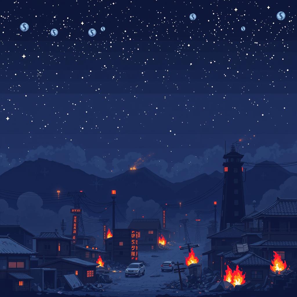 1024x1024 Pixel Art Night Sky: Tokyo's Desolate Skies