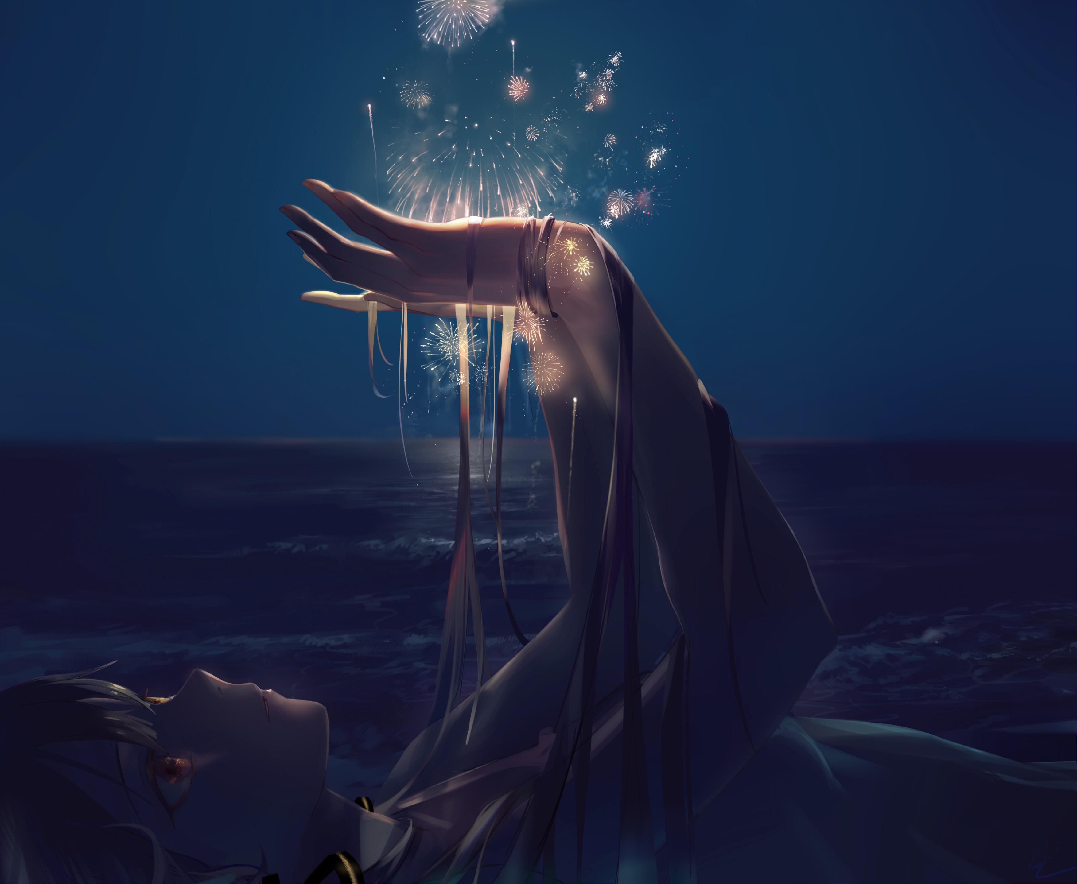 3508x2880 Fireworks Anime Wallpaper