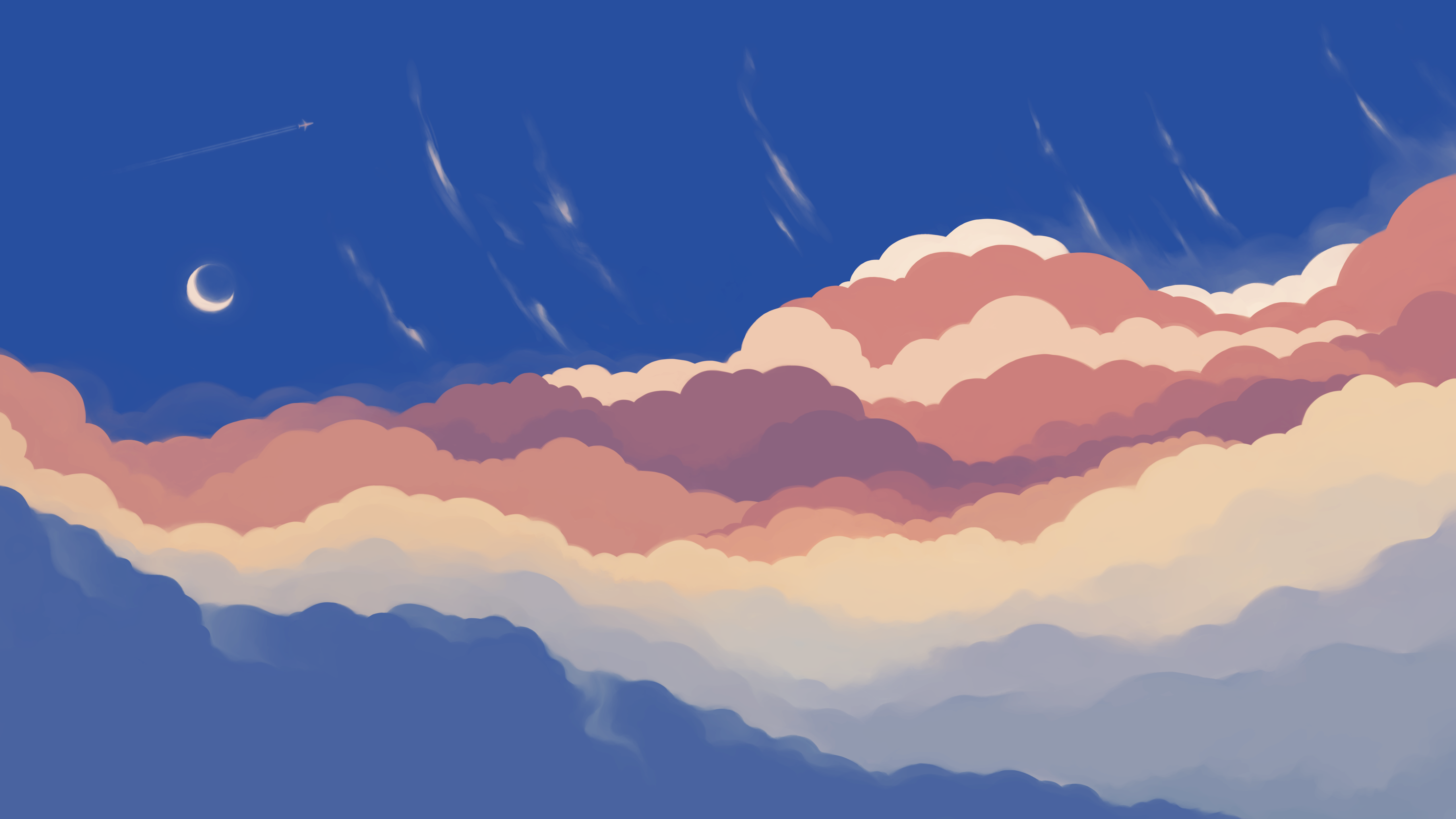 5120x2880 Blue Sky Wallpaper 4K, Crescent Moon, Half moon, Clouds