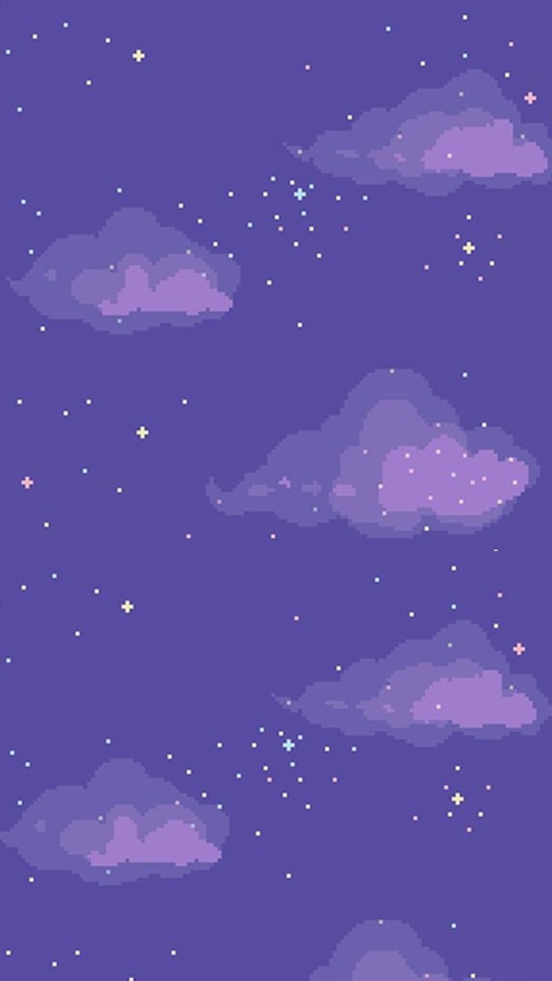 800x1422 Clouds, cute, pixels, purple, sky, HD phone wallpaper