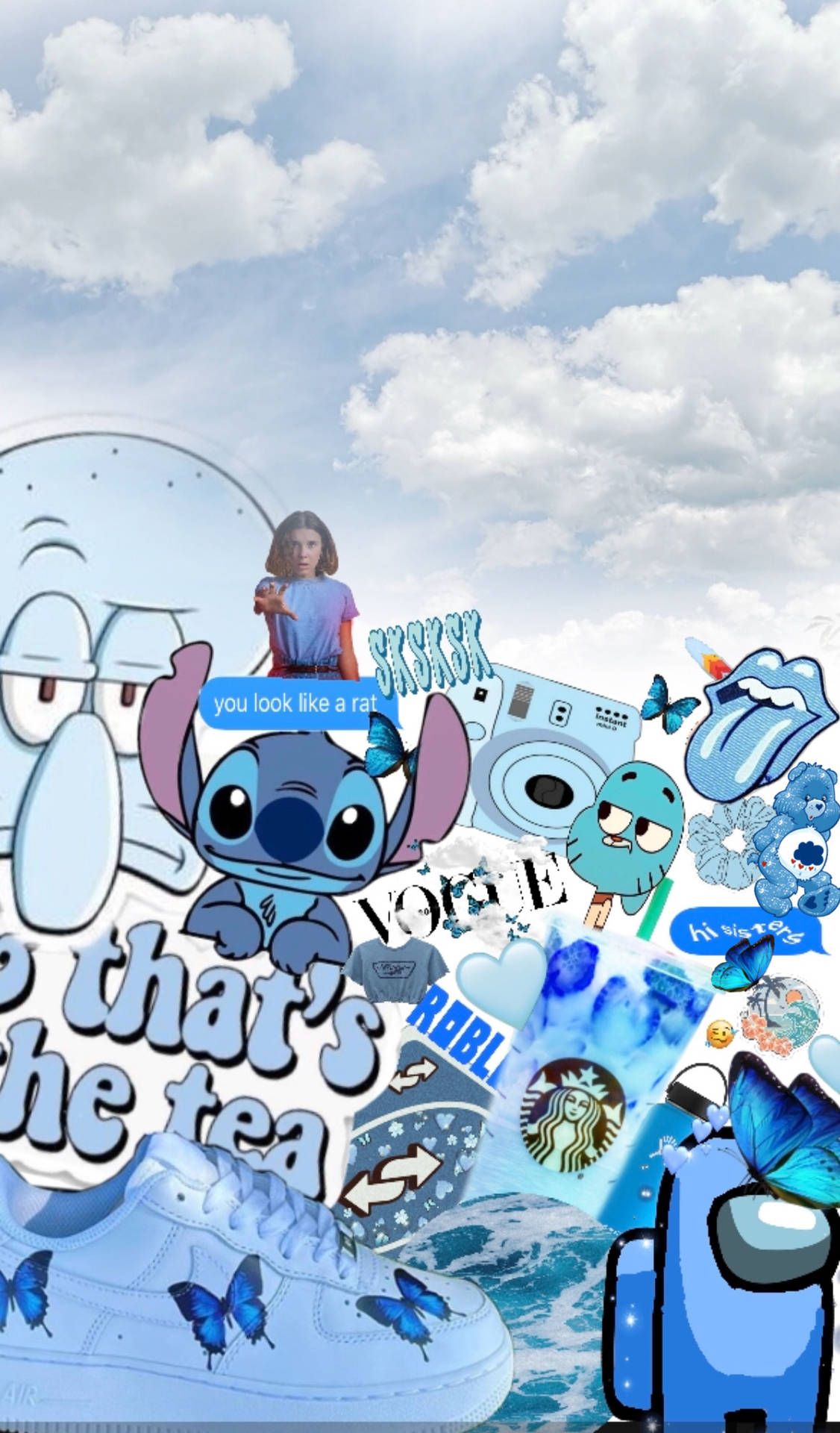 1126x1920 Download Blue Characters And Stitch Collage Wallpaper