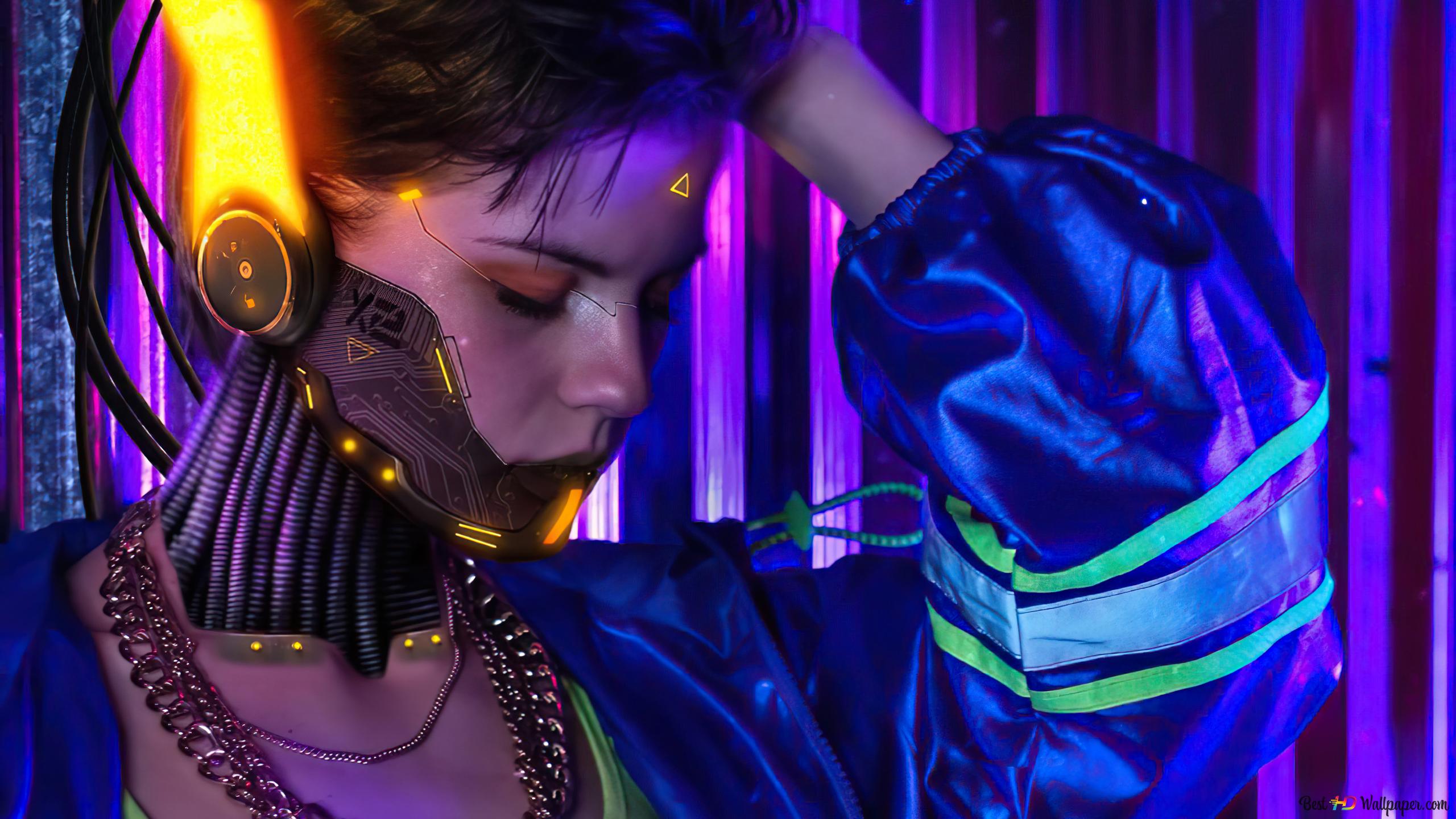 2560x1440 Cyberpunk 2077' Video Game (Digitized Cyborg Girl Cosplay) 4K wallpaper download
