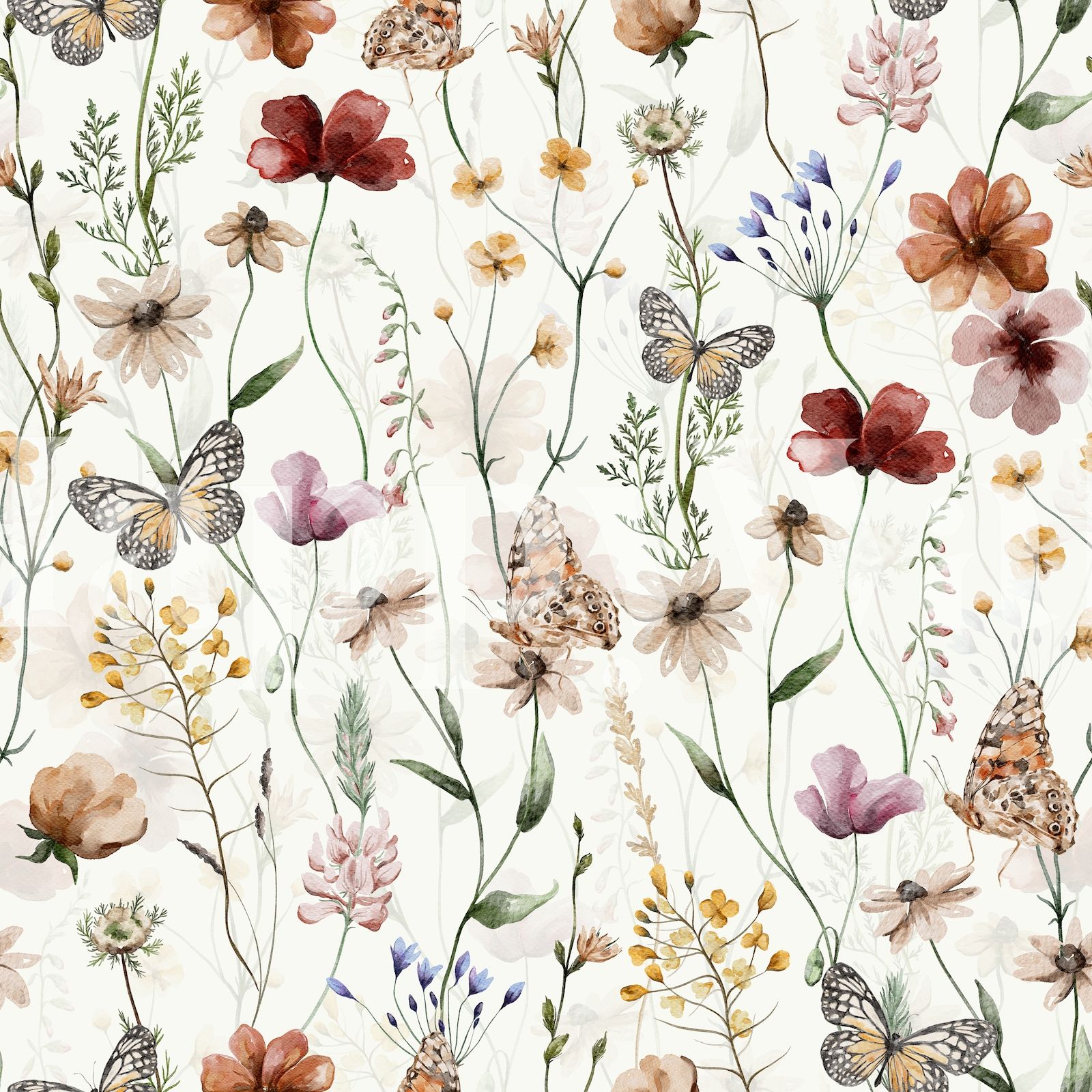 1600x1600 Wildflower Meadow Wallpaper Botanical for Bedroom