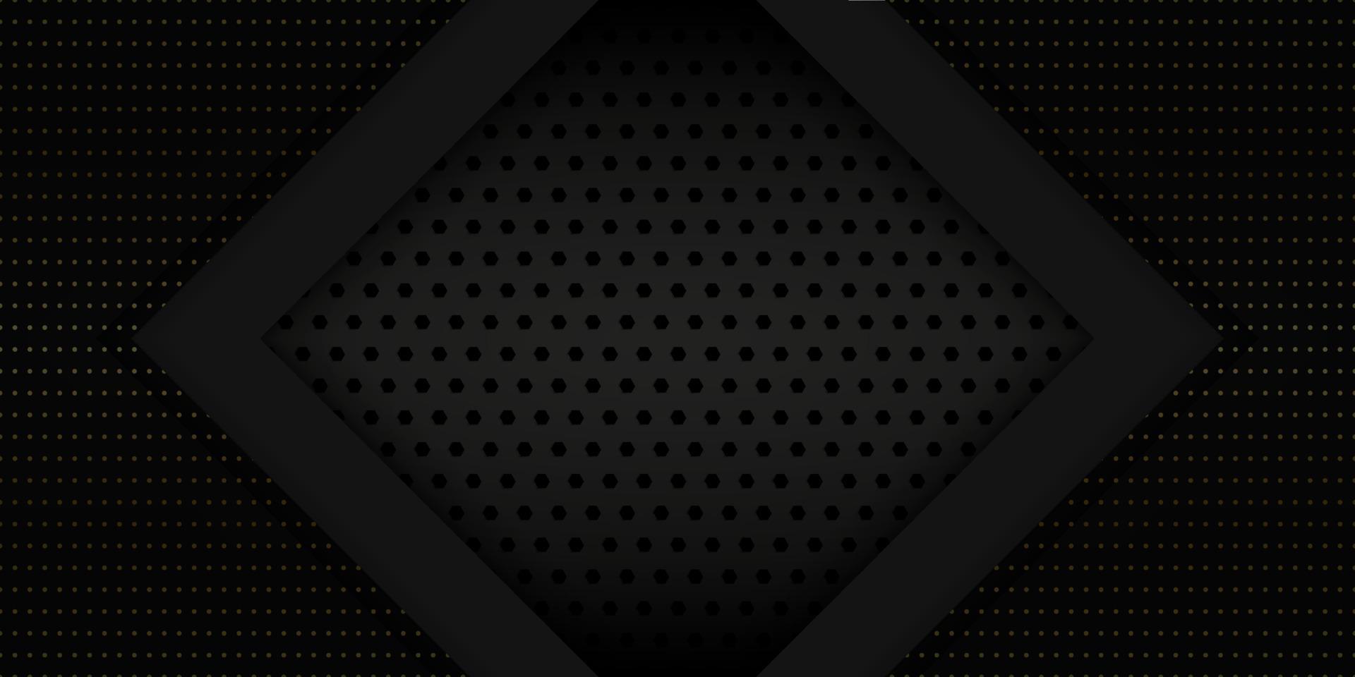 1920x960 Black Metal Background with Gold Halftone. Dark Steel Background with Perforated Hexagon. Futuristic Carbon Wallpaper with Gradient. Abstract Modern Design. Vector Illustration