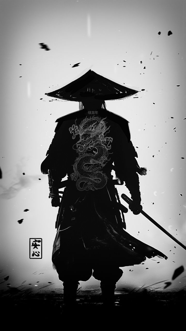 720x1280 free 4K wallpaper samurai, warrior, katana, bw, art