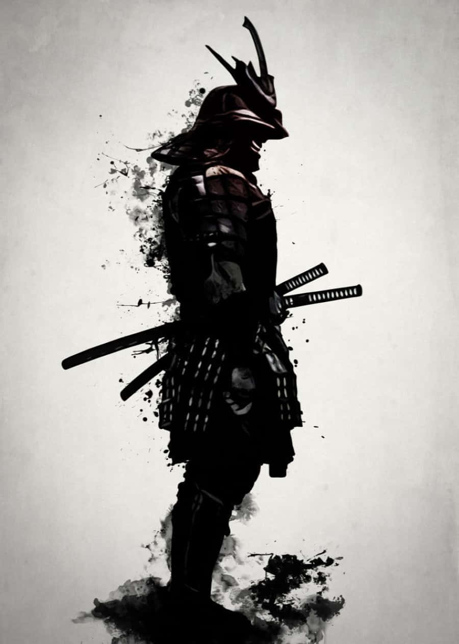 900x1262 Download Black and White Samurai wielding a katana Wallpaper