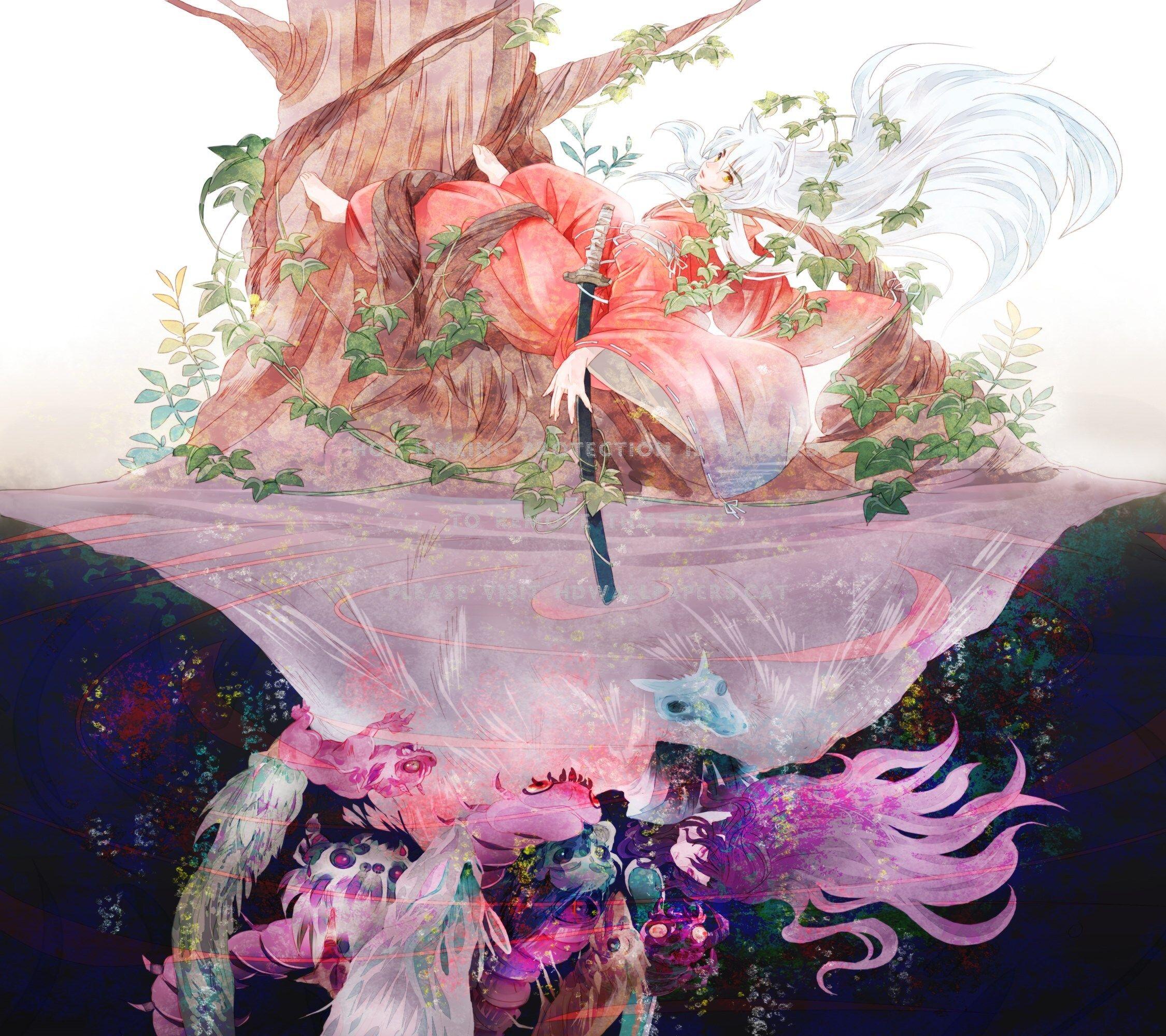 2250x2000 inuyasha & naraku red man nature male tree
