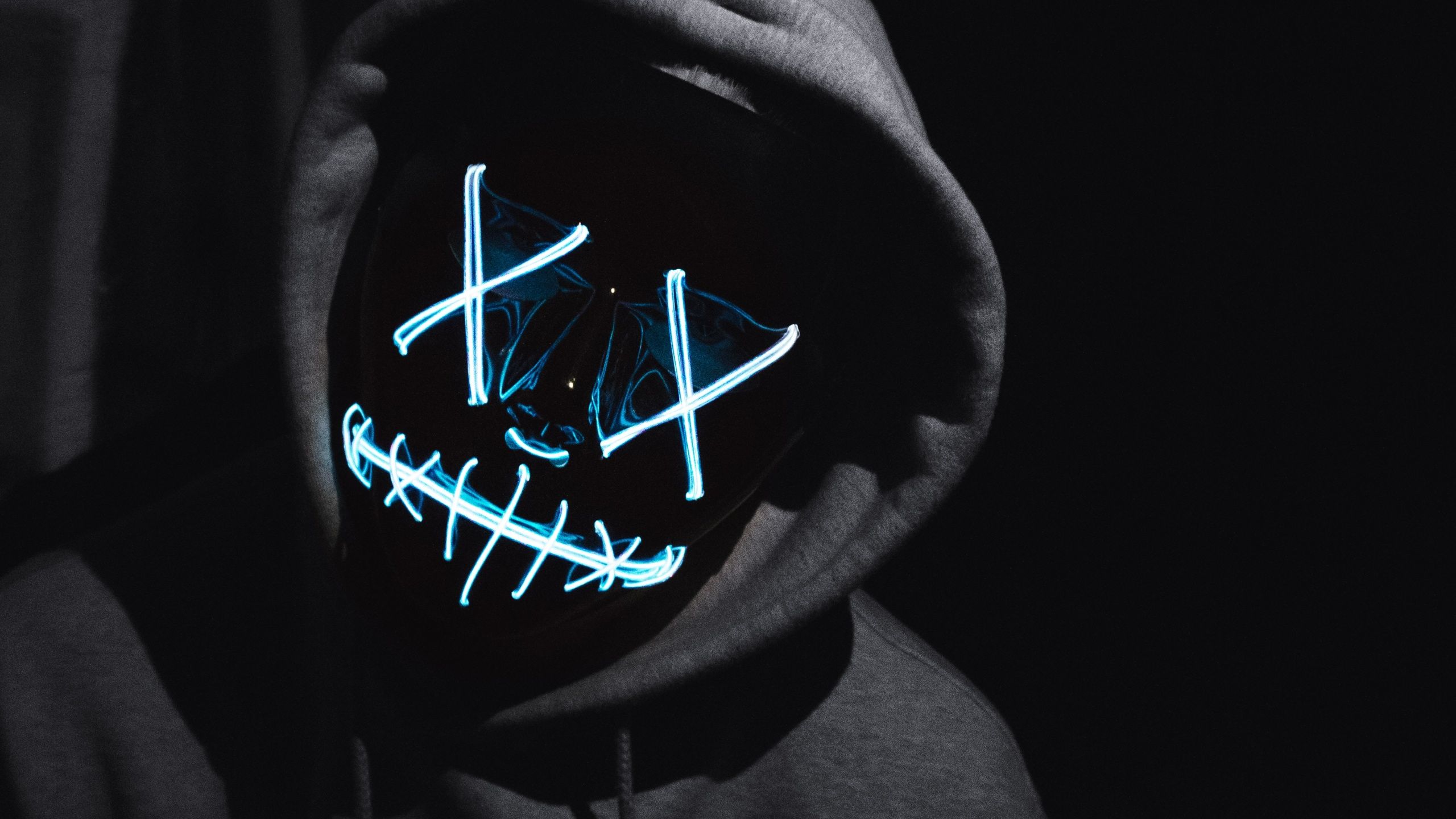 2560x1440 Anonymous Wallpaper 4K, LED mask, Man, Dark background