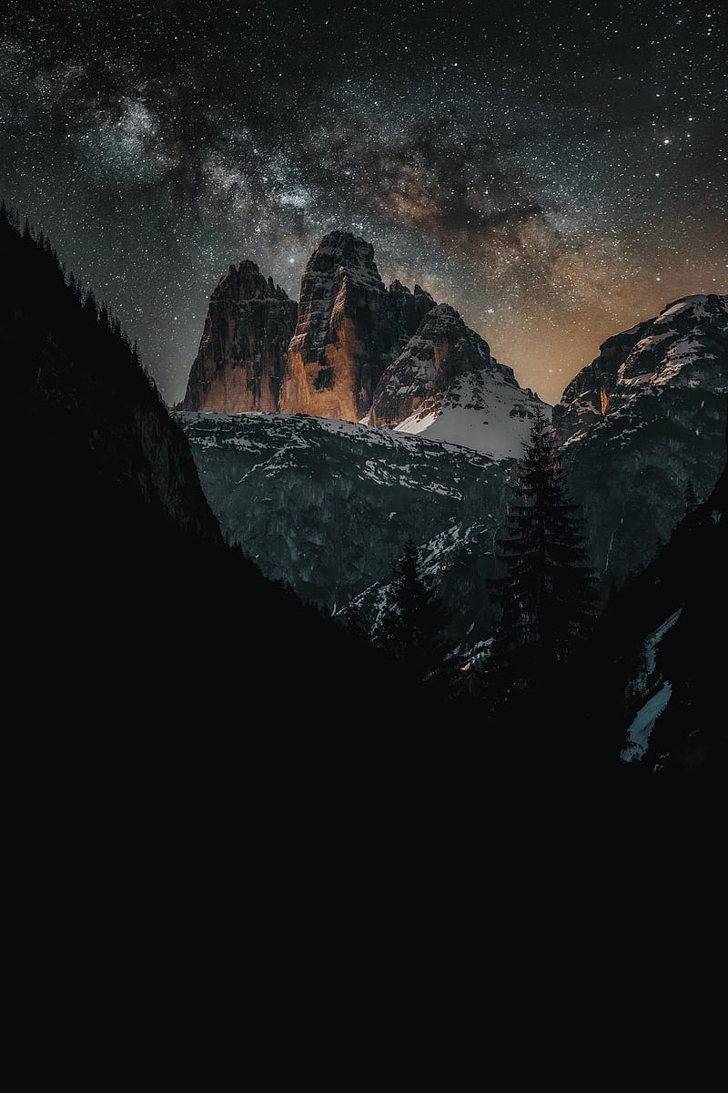 800x1200 Mountains, snow, stars, milky way, night, dark, HD phone wallpaper