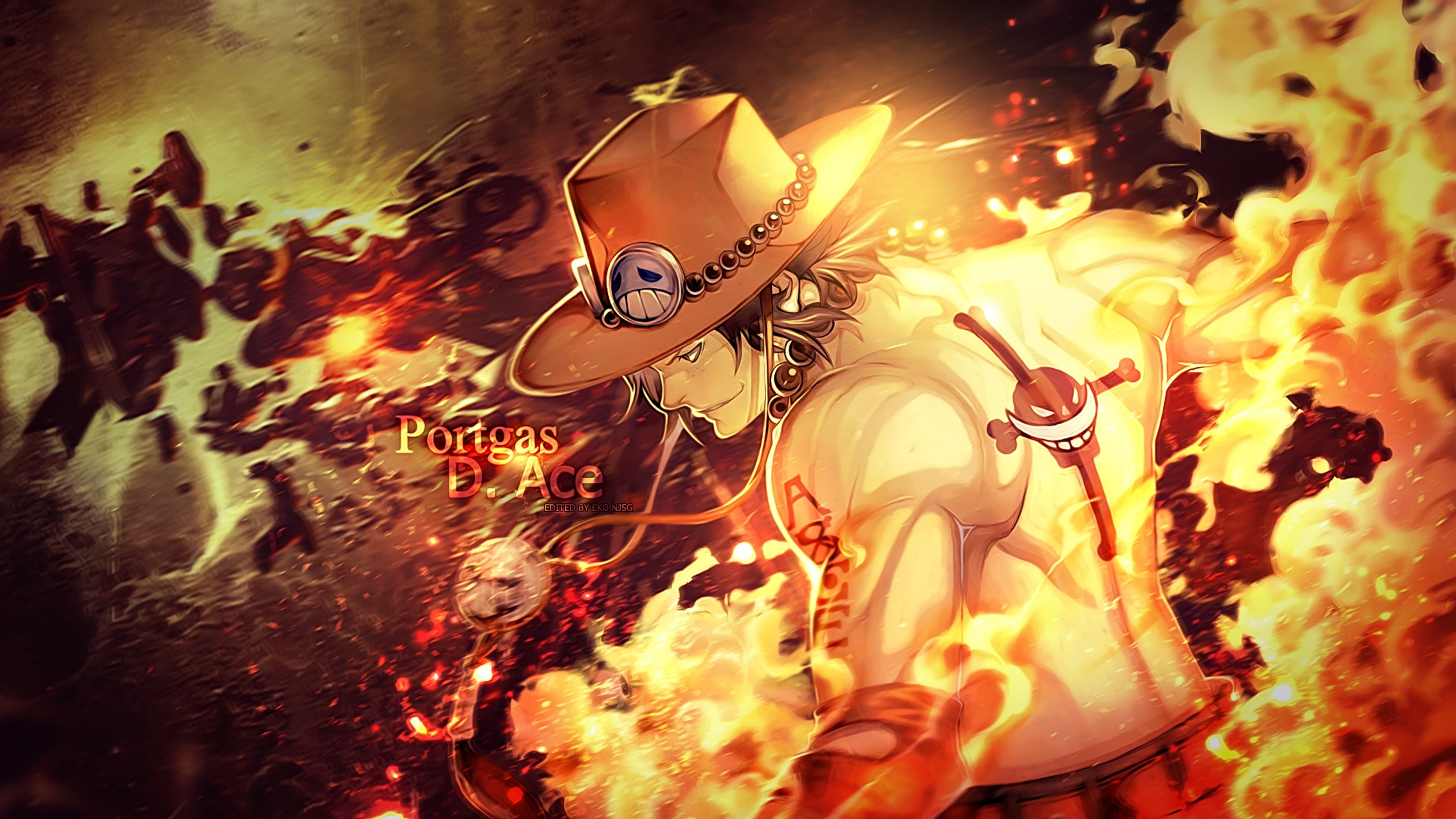 5120x2880 One Piece Portgas D Ace On Fire 4K 8K HD Anime Wallpaper