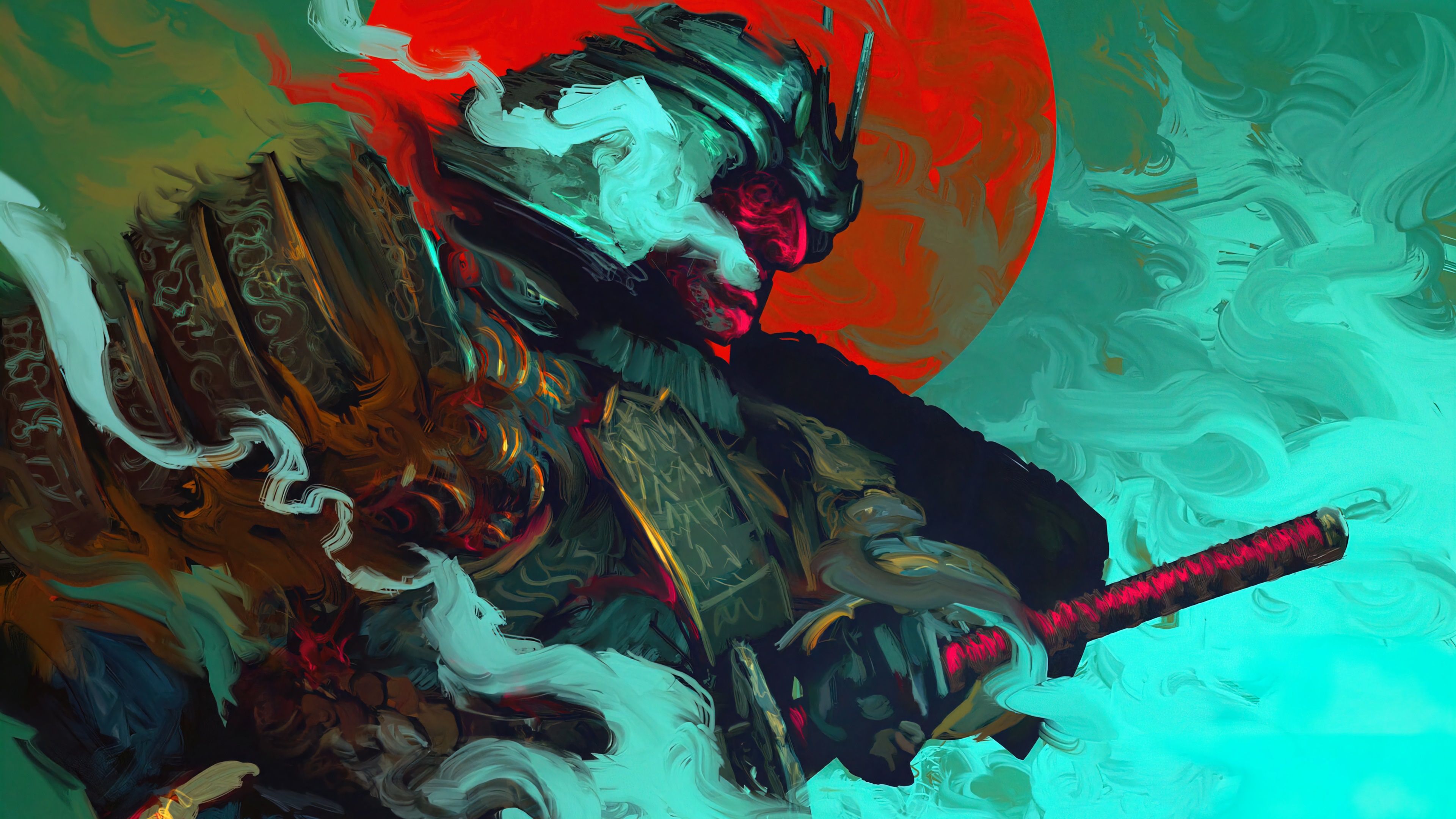 3840x2160 Crimson Samurai: 4K Ultra HD Epic Warrior Wallpaper