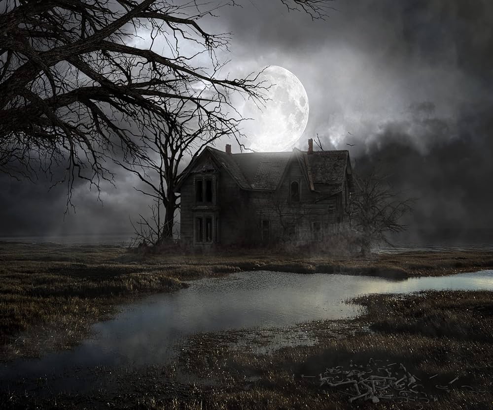 1000x833 SADFA 10x8ft Halloween Haunted House Backdrop Old Abandoned Horror House in The Night Misty Forest Photo Background Halloween Party Decor Photo Studio Props Wallpaper : Amazon.in: Electronics