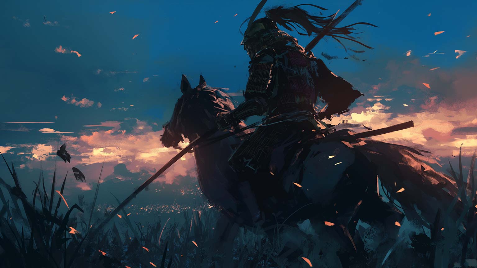 1536x864 Samurai on Horseback Epic Desktop Wallpaper
