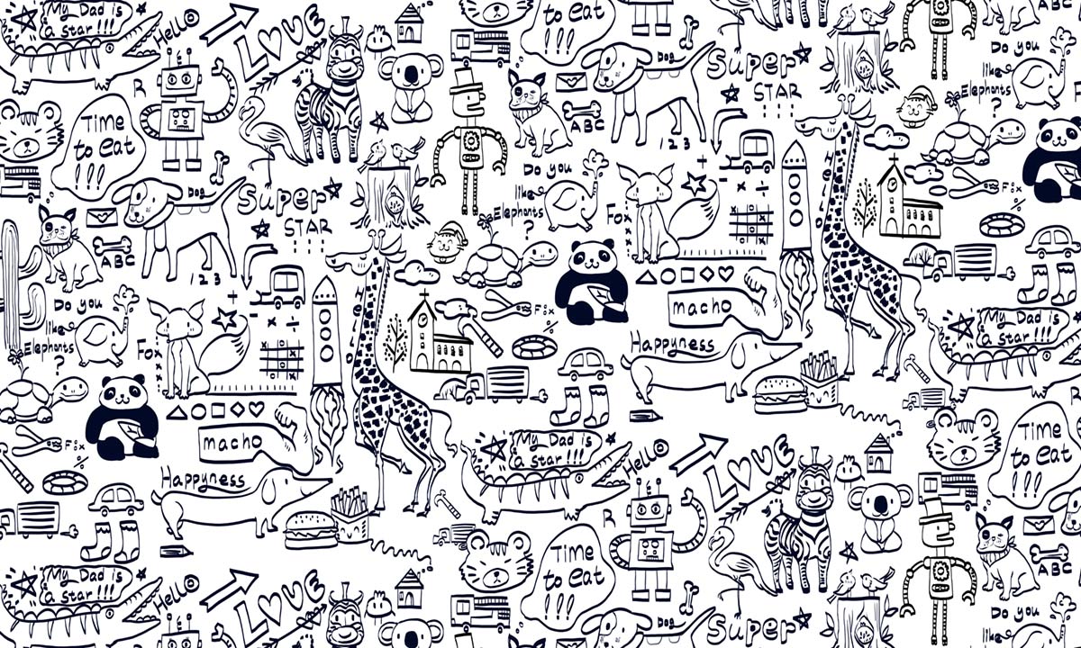 1200x720 Whimsical Doodle Art Kids Mural Wallpaper