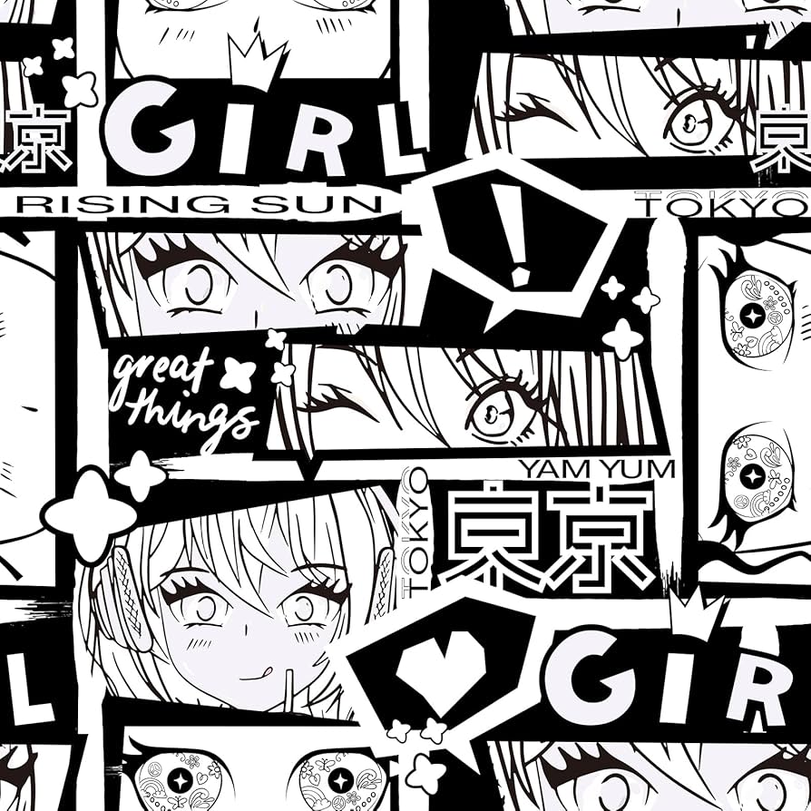 894x894 Livelynine Anime Wallpaper Peel and Stick Japanese Black & White Wall Paper for Bedroom Teen Room Removable Black N White Contact Paper for Cabinets Drawers Girl Girls Locker College Dorm 17.5x78.8