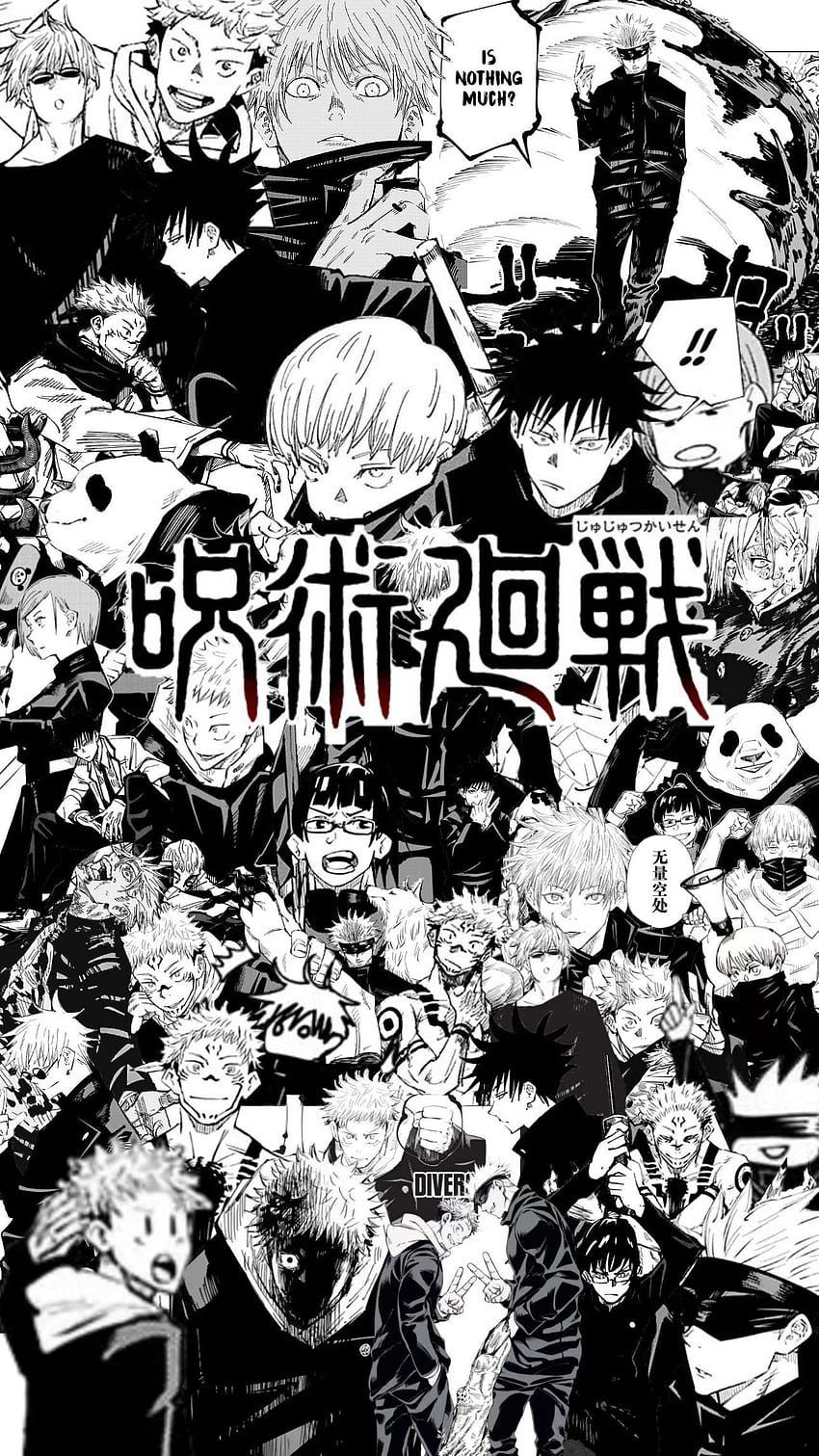 850x1511 Anime Manga Black And White, Jujutsu Kaisen Collage HD phone wallpaper