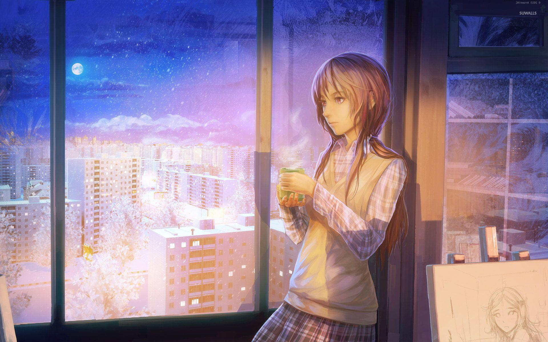1920x1200 Schoolgirl staring at the window wallpaper wallpaper