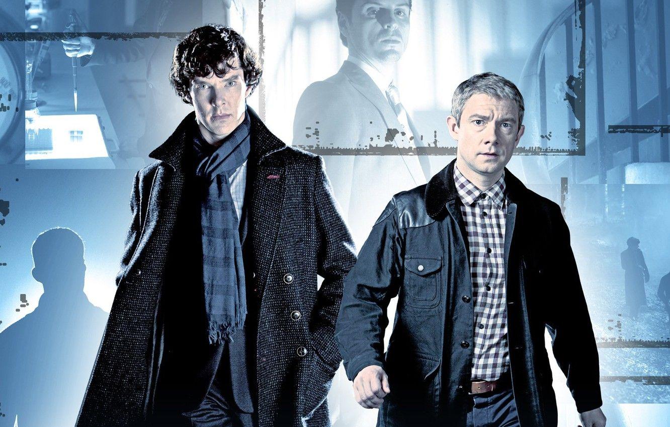 1332x850 Wallpaper Martin Freeman, Benedict Cumberbatch, Sherlock, Jim