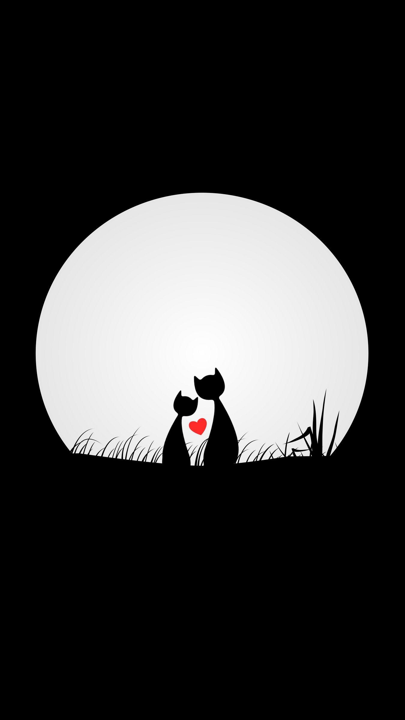 1350x2400 Download wallpaper 1350x2400 cats, love, silhouettes, night, moon