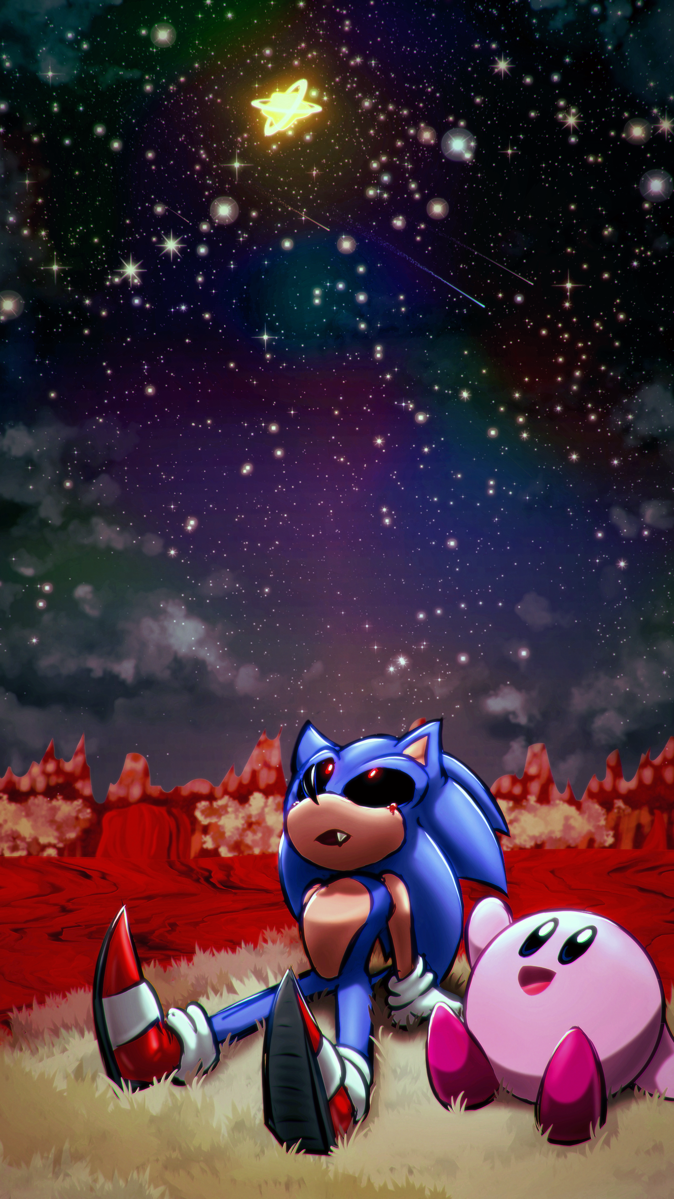 2160x3840 Crossover: Kirby and Sonic.exe (with phone wallpaper version!)