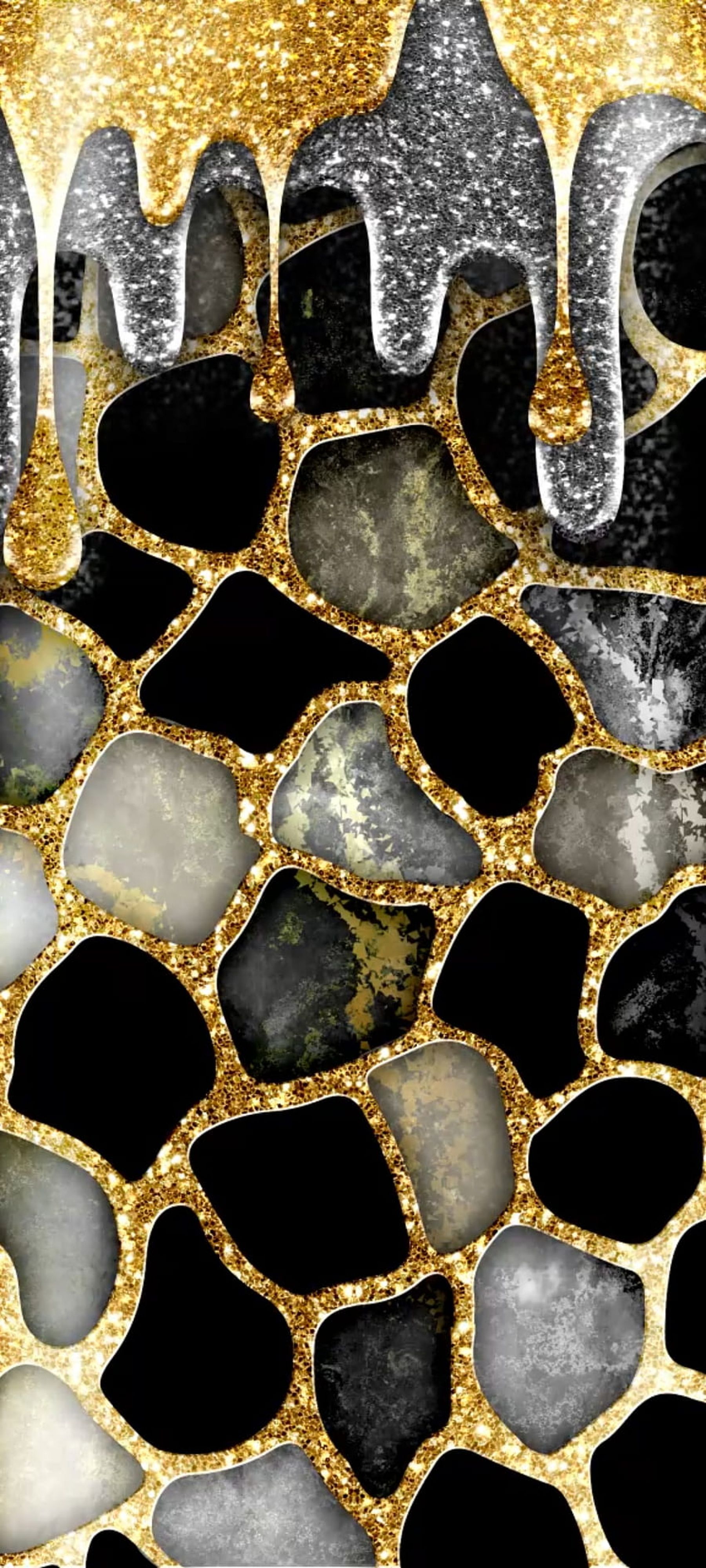 1800x4000 Gold Black And White Marble 24K