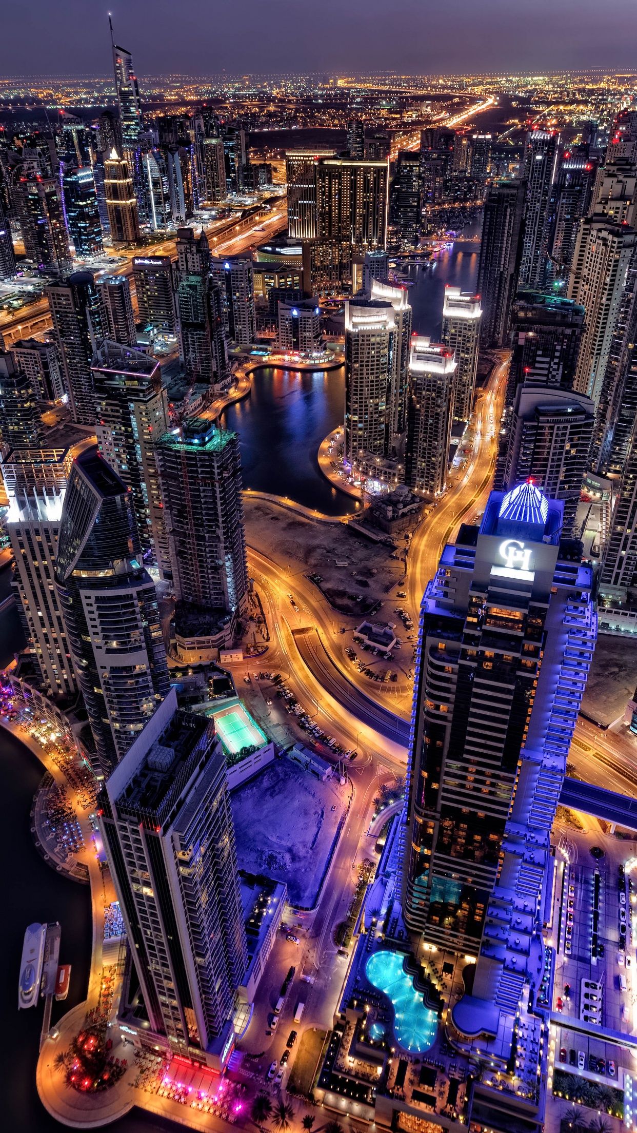 1242x2208 Dubai Wallpaper 4K, Cityscape, Skyline, Aerial view