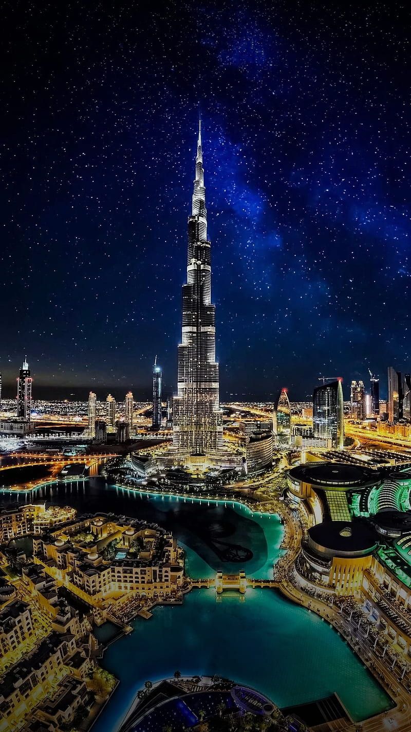 800x1422 Burj khalifa, architecture, city, dubai, new, night, tower, HD phone wallpaper