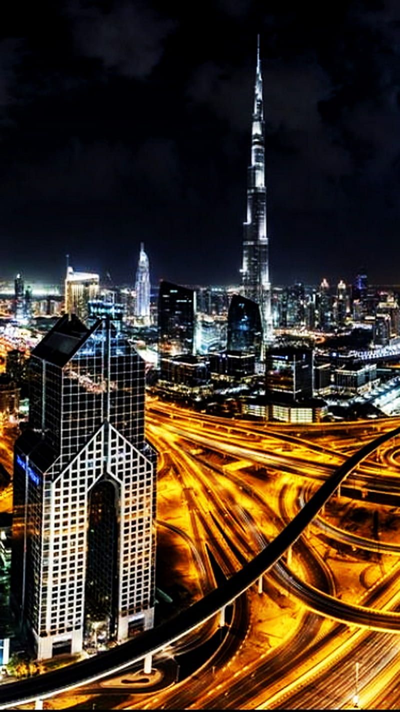 800x1423 Dubai, city, lights, night, view, HD phone wallpaper