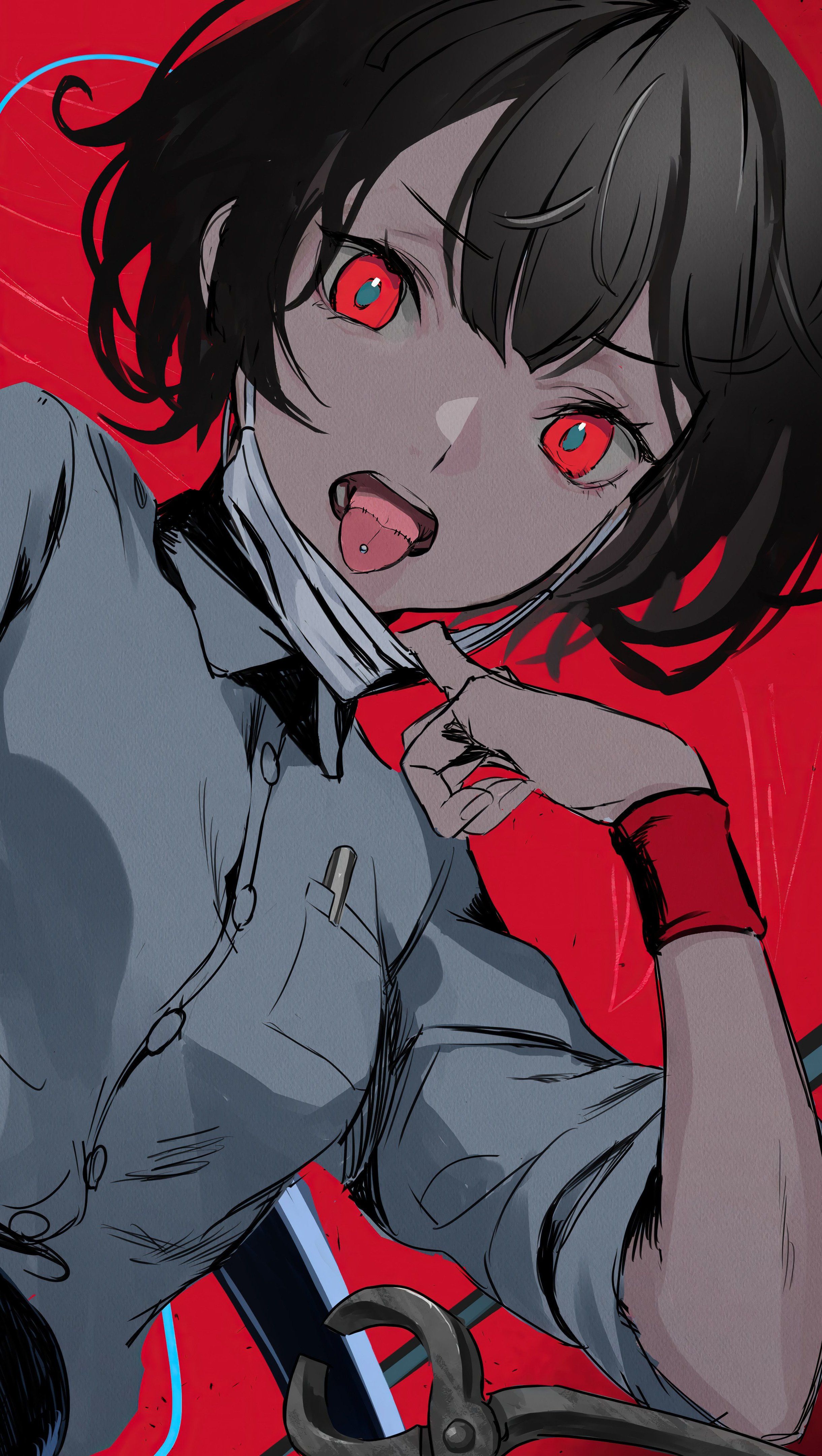 2440x4320 Anime girl red eyes Wallpaper 8k for iPhone and Mobile Phone