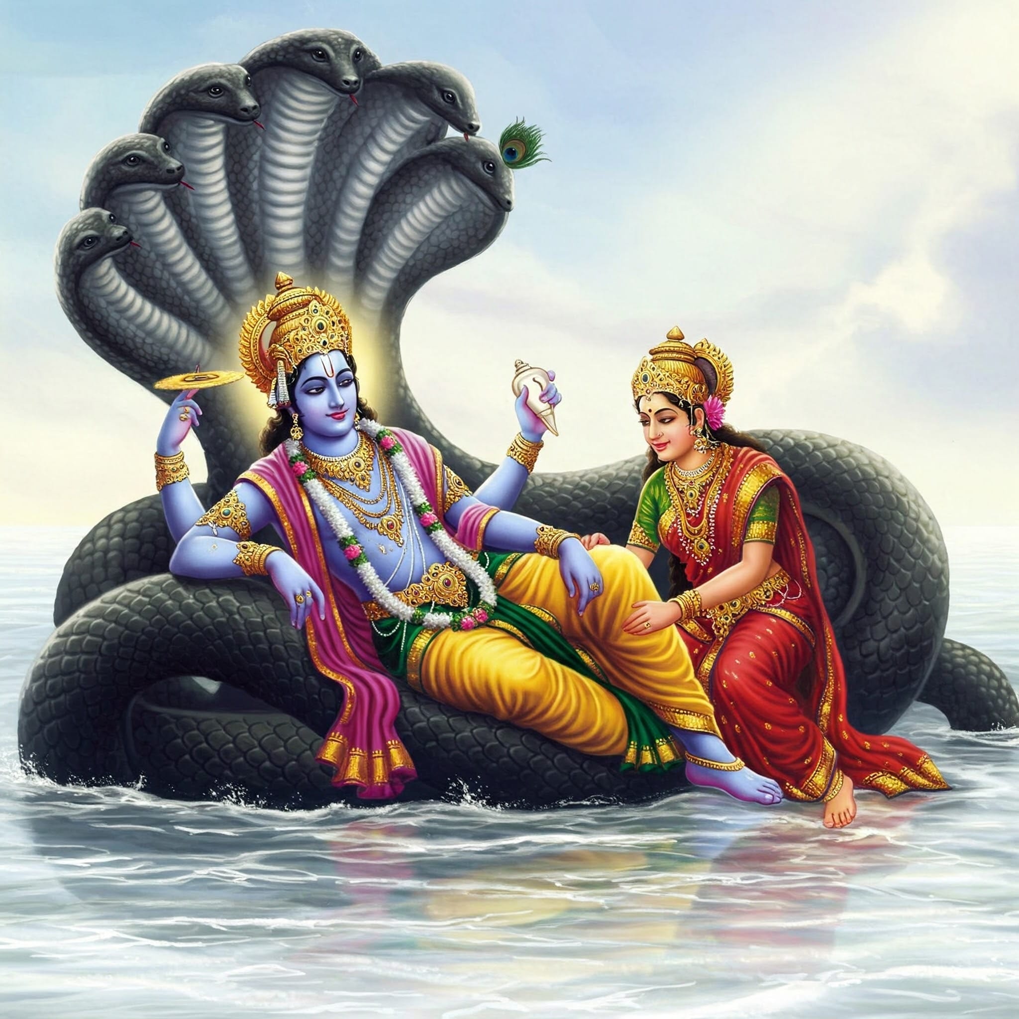 2048x2048 Vishnu And Lakshmi In Kshera Sagara Canvas AI