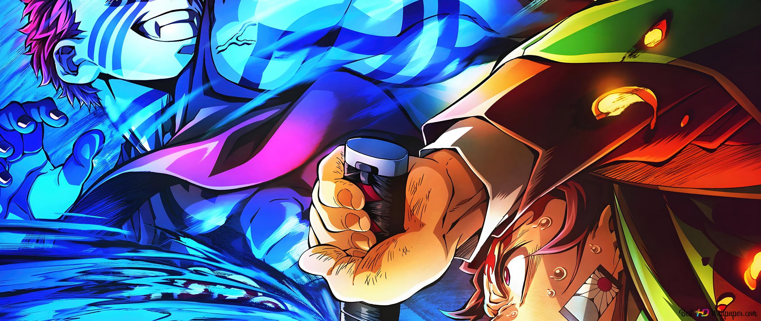 2560x1080 Akaza vs Tanjiro Kamado nga Demon Slayer Infinity Castle 8K shkarkimi i sfondit të