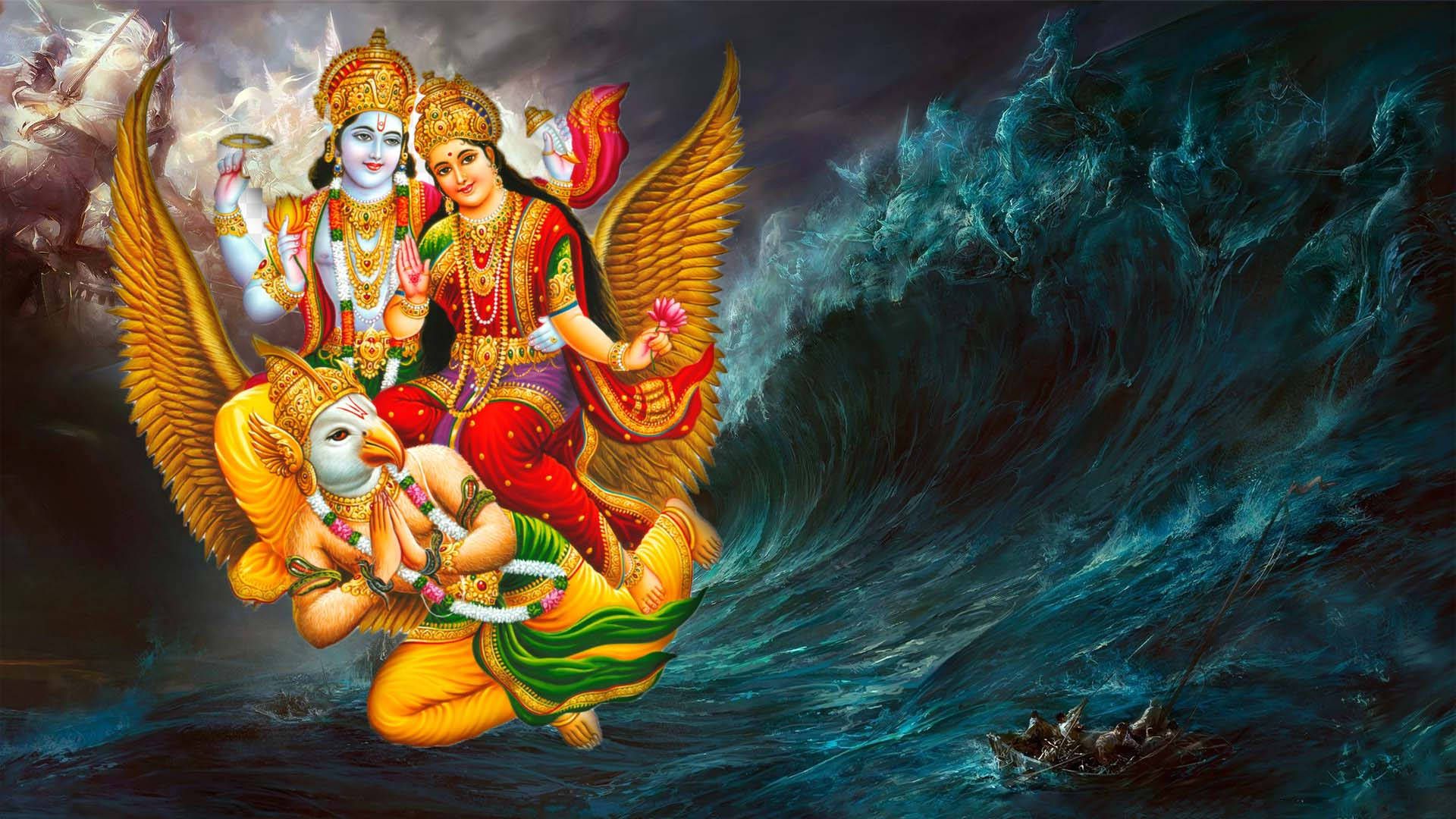 1920x1080 Download Garuda, Lakshmi, And Lord Vishnu HD Wallpaper