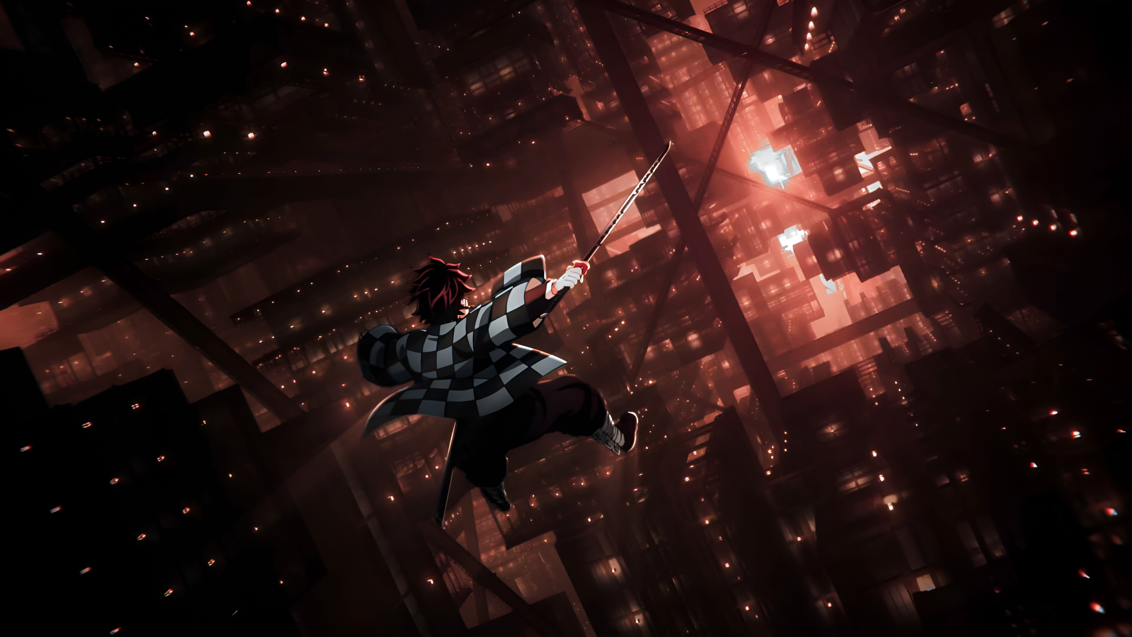 3840x2160 Tanjiro Kamado's Epic Descent. Demon Slayer Hashira Training 4K Wallpaper