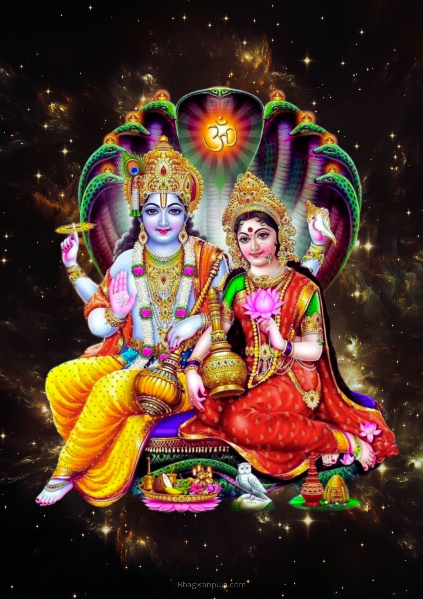 1414x2000 Download Bhagwan Vishnu with Maa Lakshmi HD Wallpaper