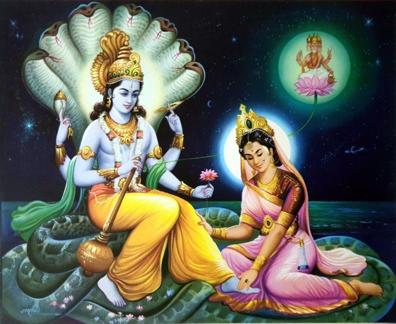 1272x1040 Lord Vishnu and Goddess Lakshmi on Shesha Naag (via eBay: allegory003)