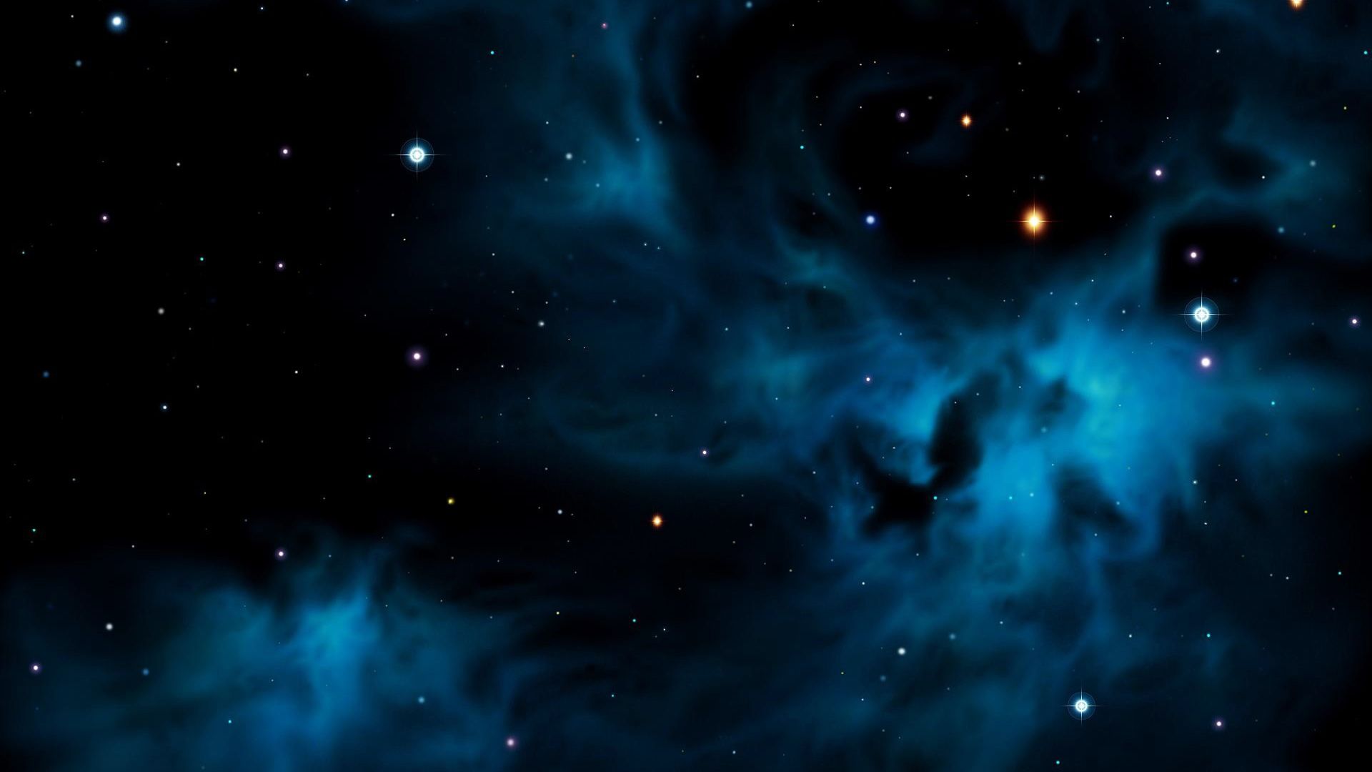 1920x1080 Blue And Light Fire Orange Stars And Clouds On Black Sky HD Space Wallpaper