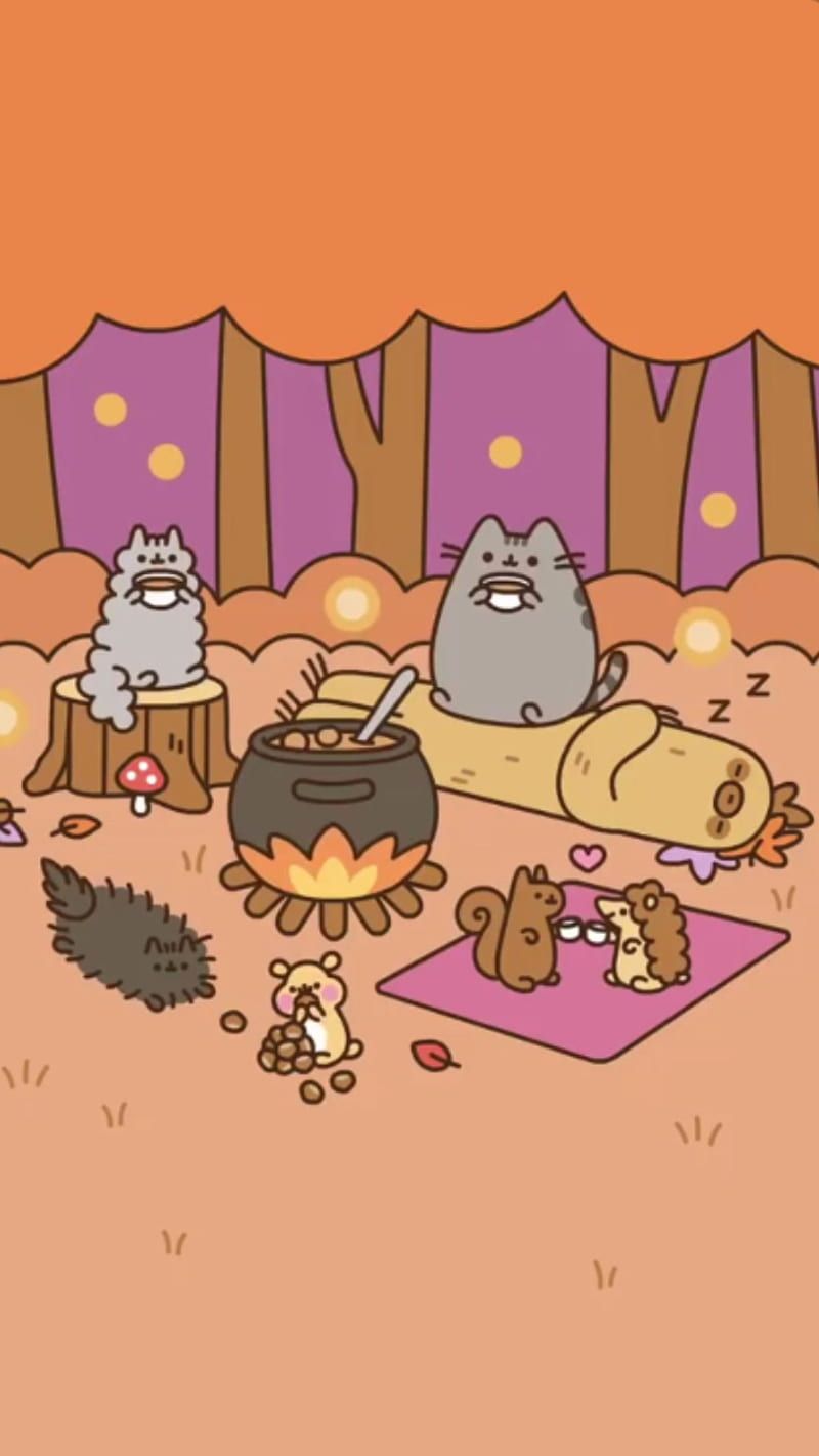 800x1422 Fall pusheen, cute fall, fall cute, pusheen the cat, HD phone wallpaper